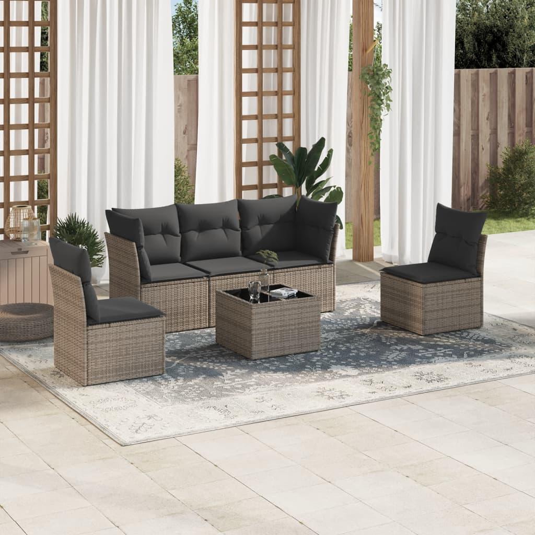 VIDAXL Salon de jardin 6 pcs avec coussins gris resine tressee