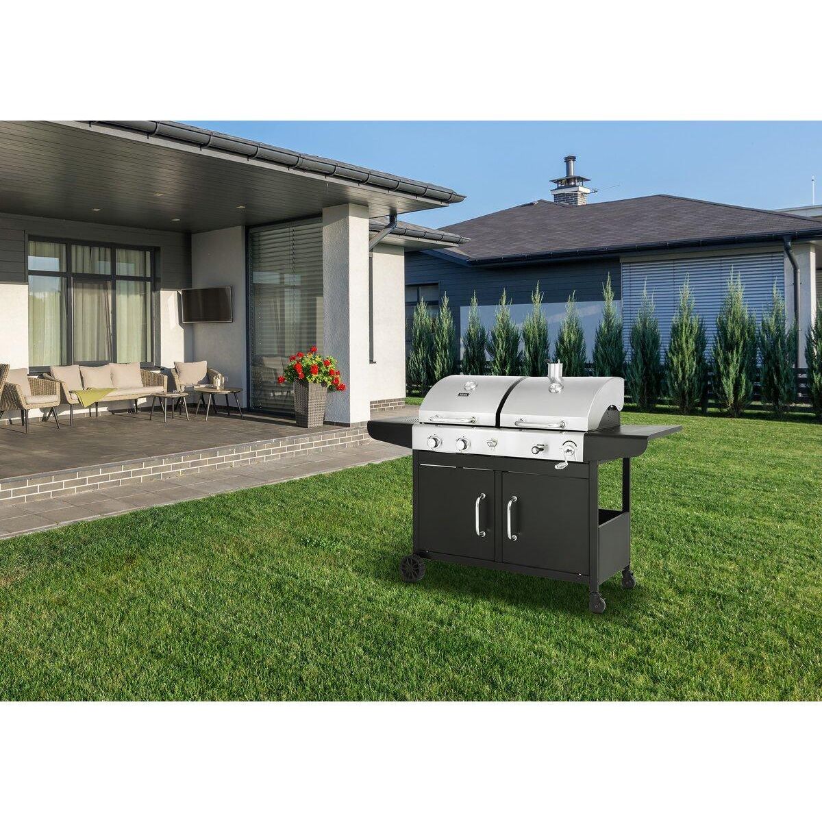 Habitat et Jardin Barbecue gaz et charbon 2 en 1   Western  - Noir