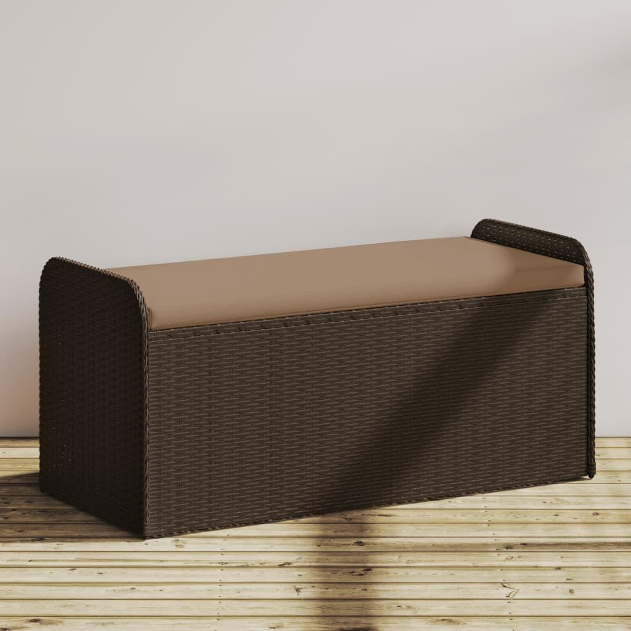VIDAXL Banc de rangement et coussin marron 115x51x52 cm resine tressee