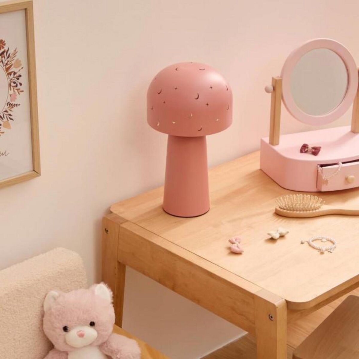 Atmosphera Kids Lampe à Poser Enfant Champignon  Starry  27cm Rose