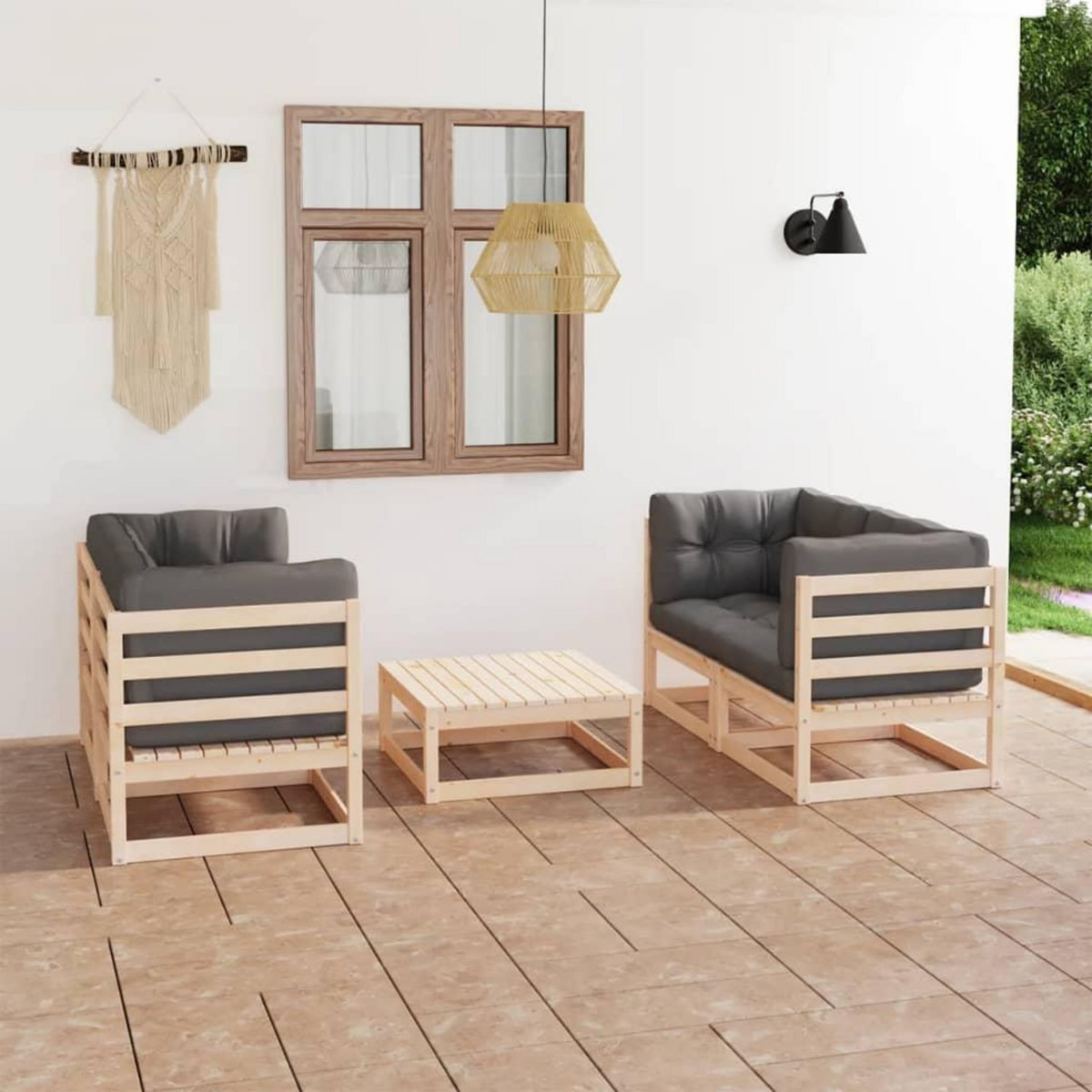 VIDAXL Salon de jardin 5 pcs avec coussins Bois de pin massif