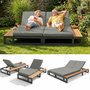 Voir la diapositive 2 : MERAX Bain de soleil 2 places en métal et bois avec dossier réglable, coussin et étagères