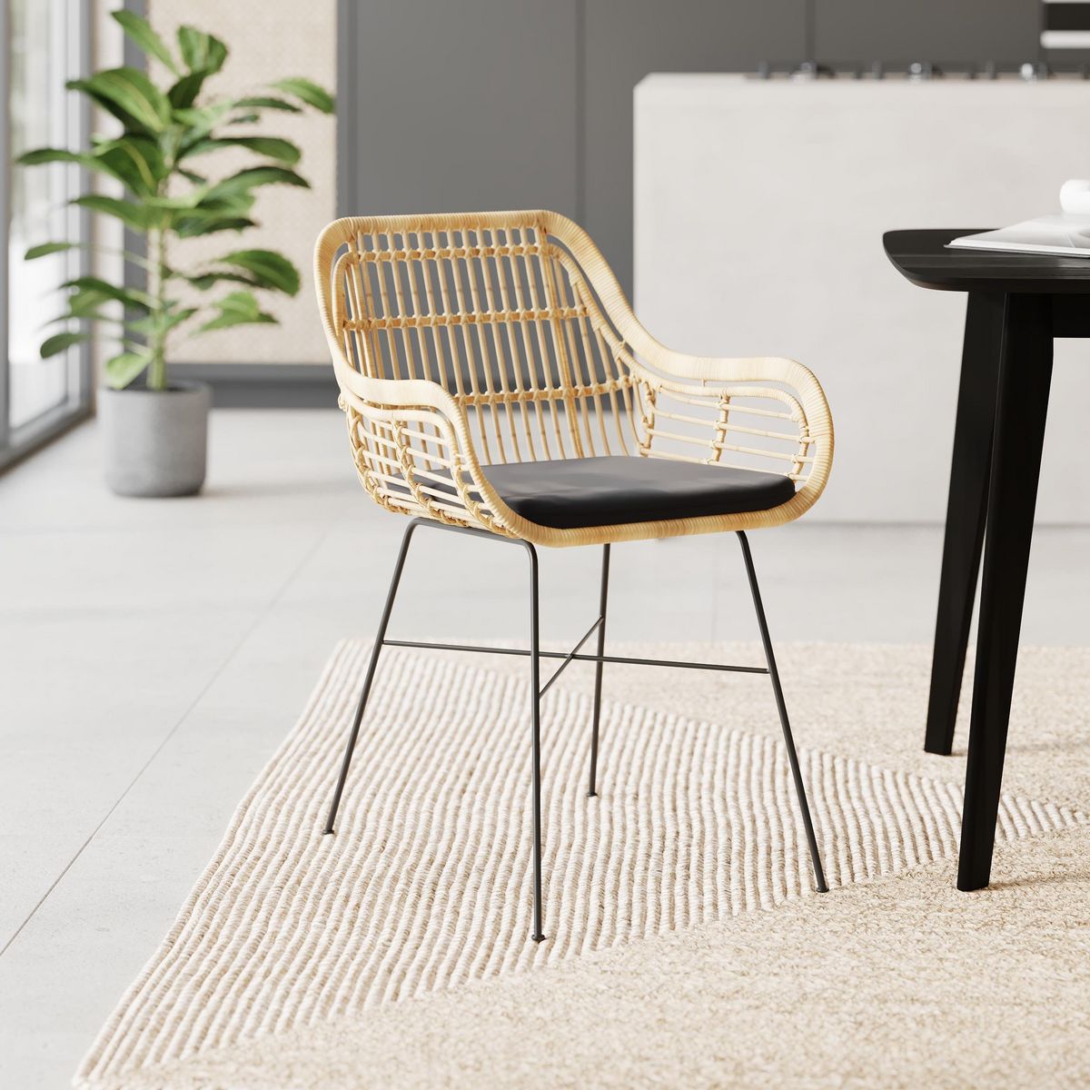 Rendez vous déco Chaise en rotin naturel et pieds en métal noir - Chiloe
