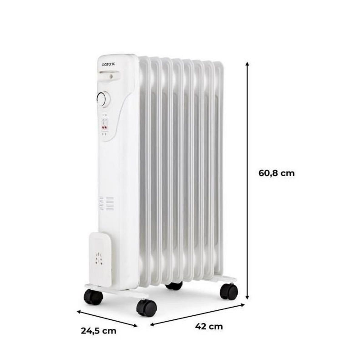 OCEANIC Radiateur bain d'huile électrique - 2000 Watts - OCEANIC - 3 puissances - 9 éléments - Mobile - Blanc