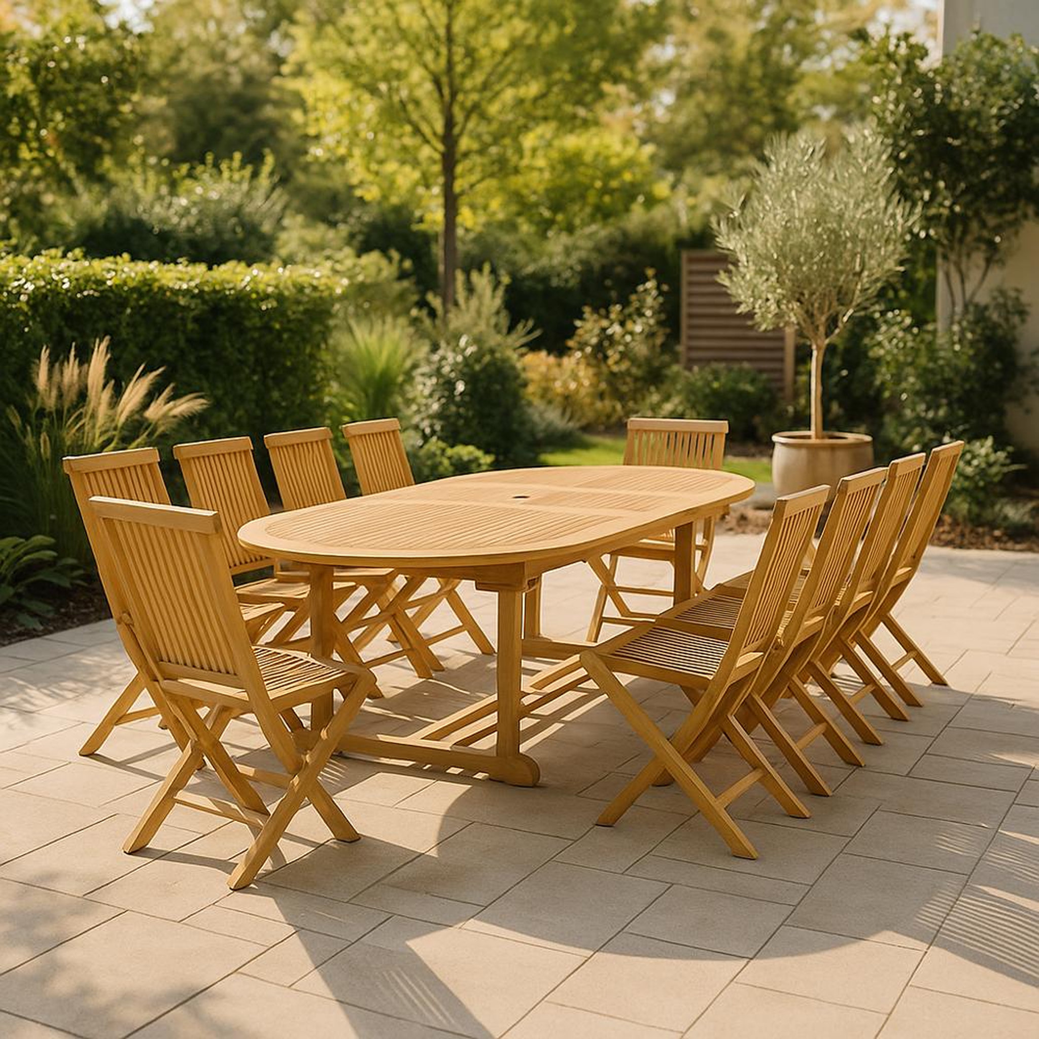 Voir la diapositive 2 : CONCEPT USINE Table ovale + 10 chaises KAJANG