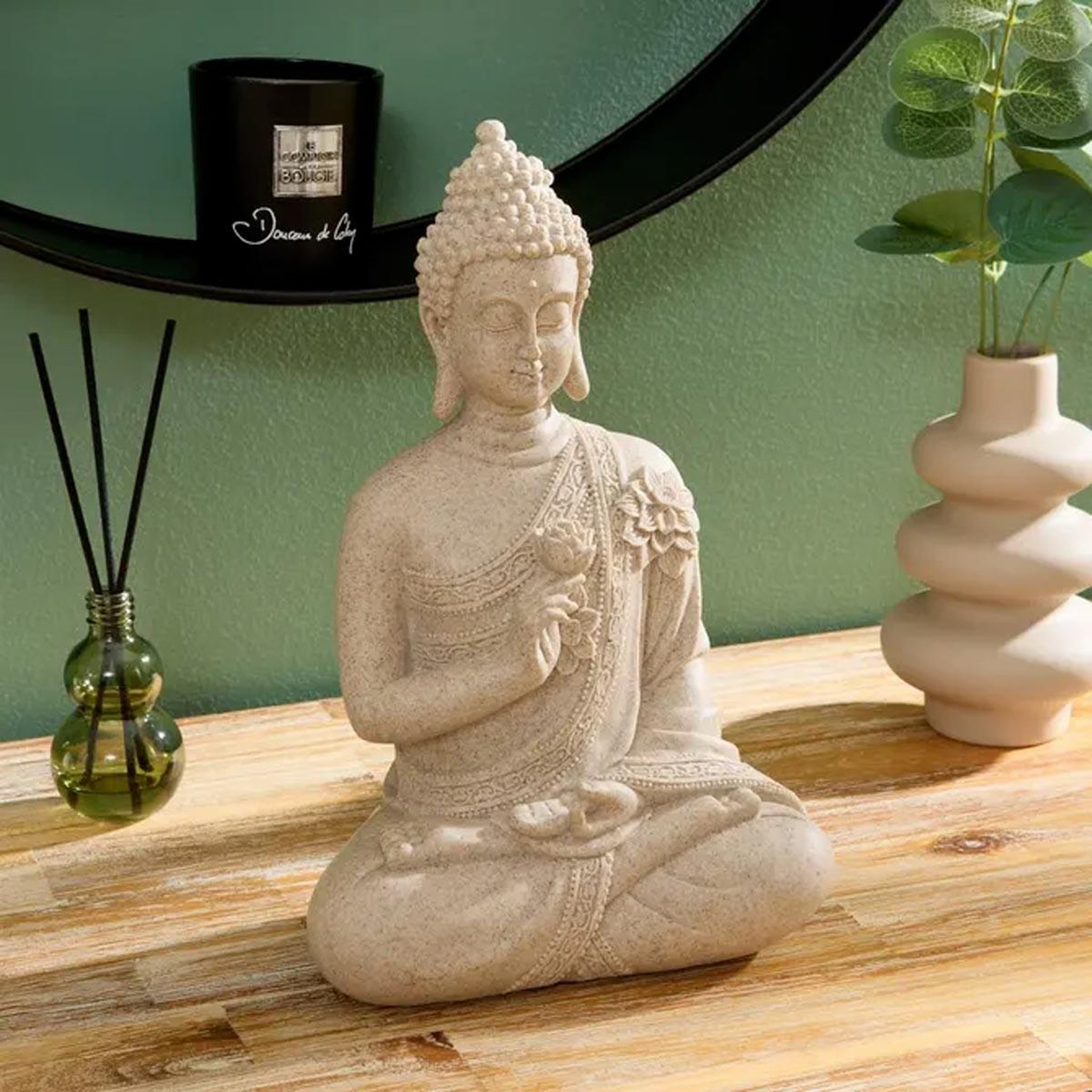 Voir la diapositive 2 : ATMOSPHERA Statuette déco bouddha assis  salma  27cm beige