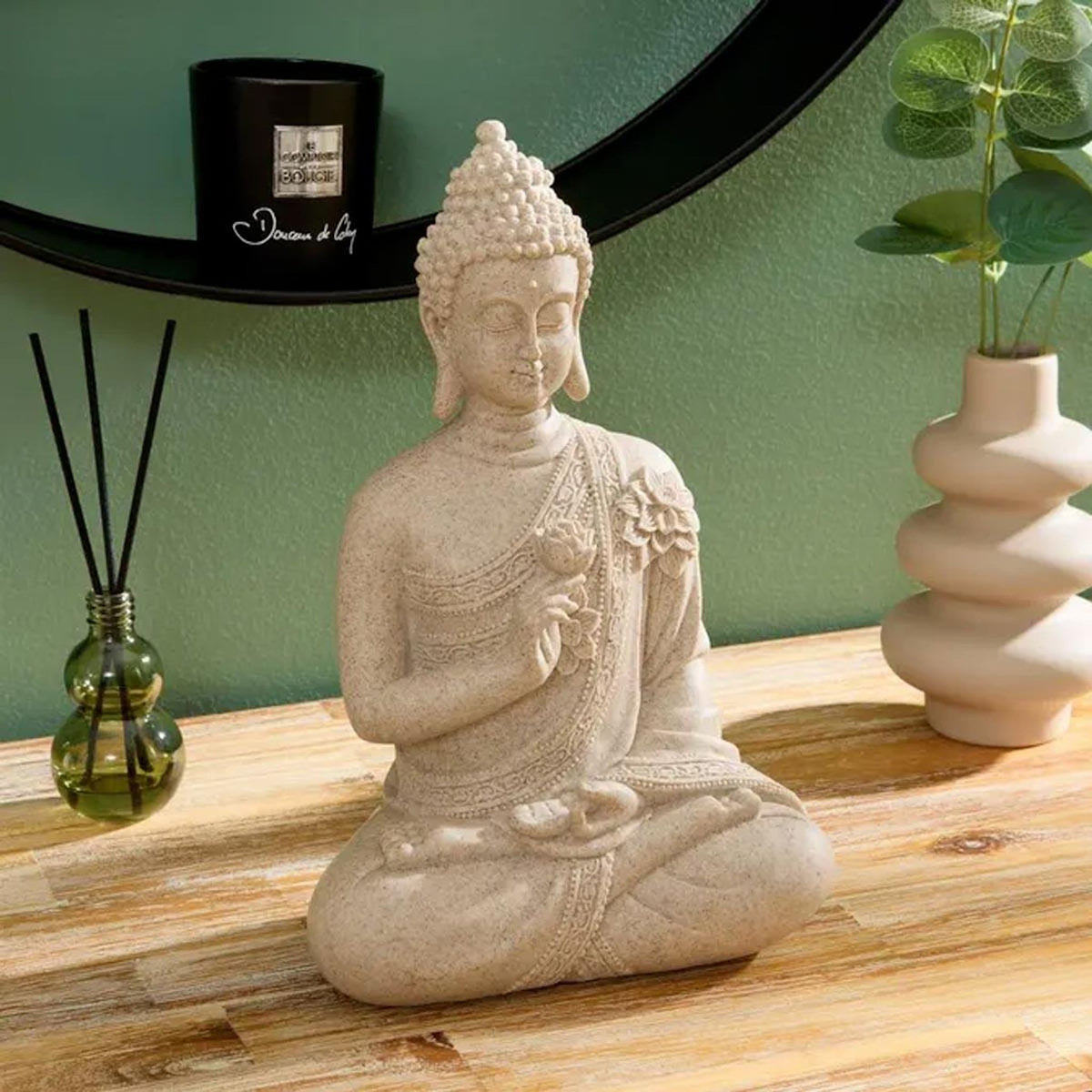 ATMOSPHERA Statuette Déco Bouddha Assis  Salma  27cm Beige