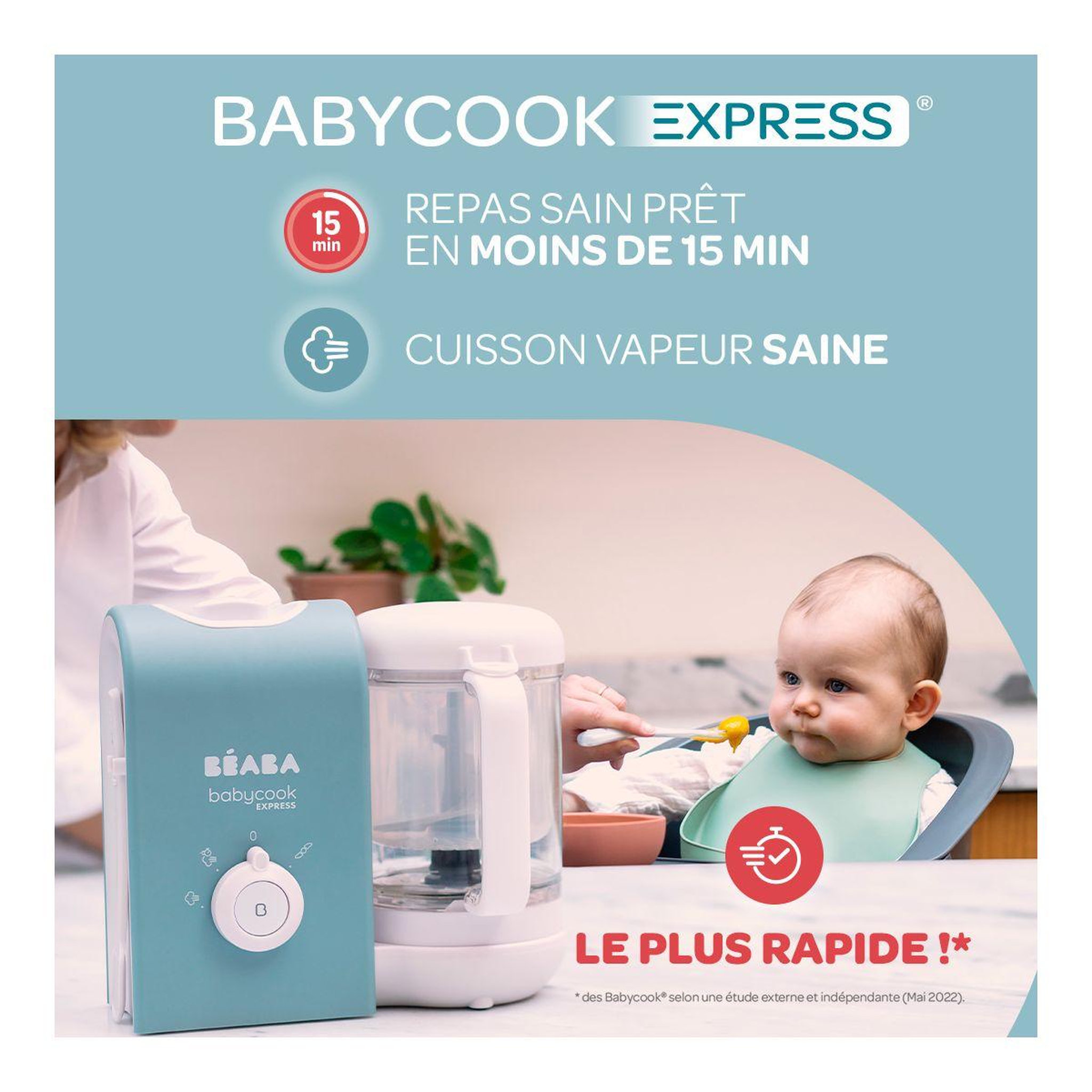 Voir la diapositive 3 : BEABA Mixeur cuiseur bébé babycook express -bleu baltique