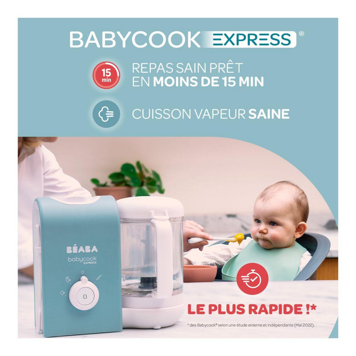 BEABA Mixeur Cuiseur Bébé Babycook Express -Bleu glacier