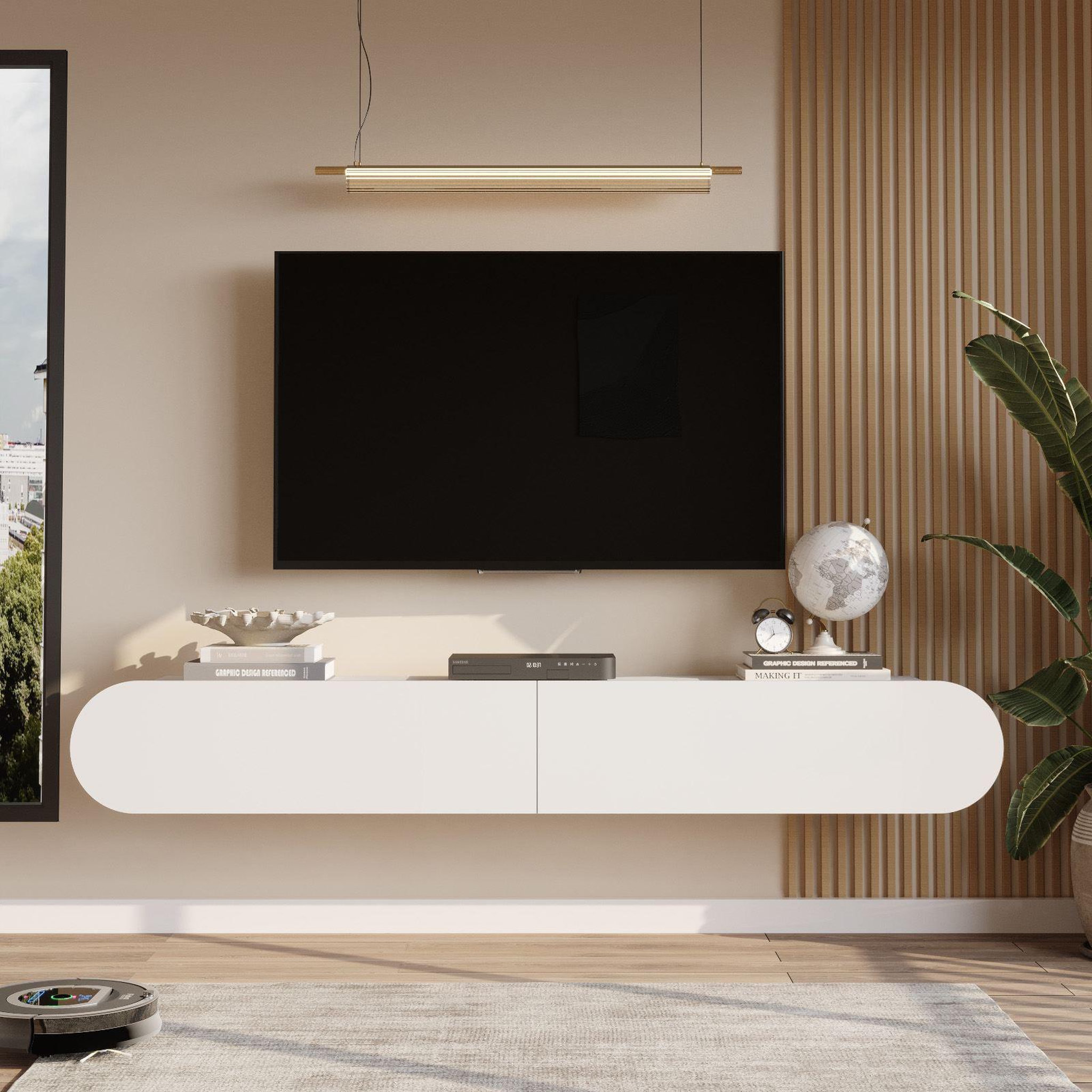 Voir la diapositive 2 : Habitat et Jardin Meuble tv en bois  lum1  - 180 x 31 x 29 cm - blanc