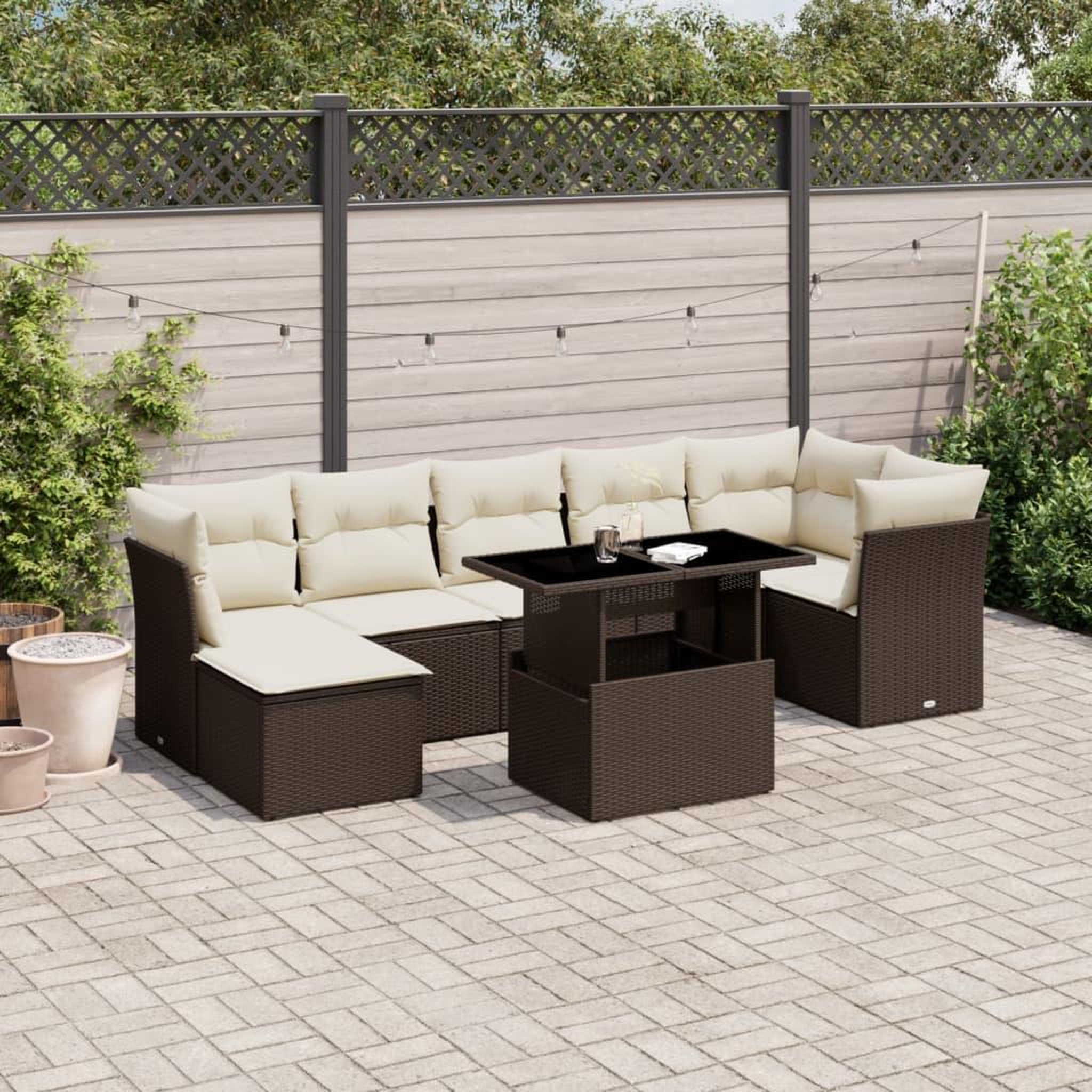 VIDAXL Salon de jardin 8 pcs avec coussins marron resine tressee