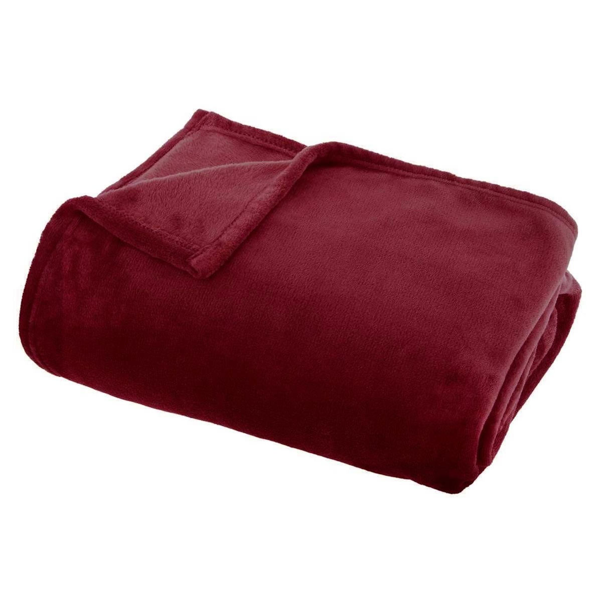 ATMOSPHERA Plaid en Flanelle Uni  Ollis  130x180cm Rouge Grenat