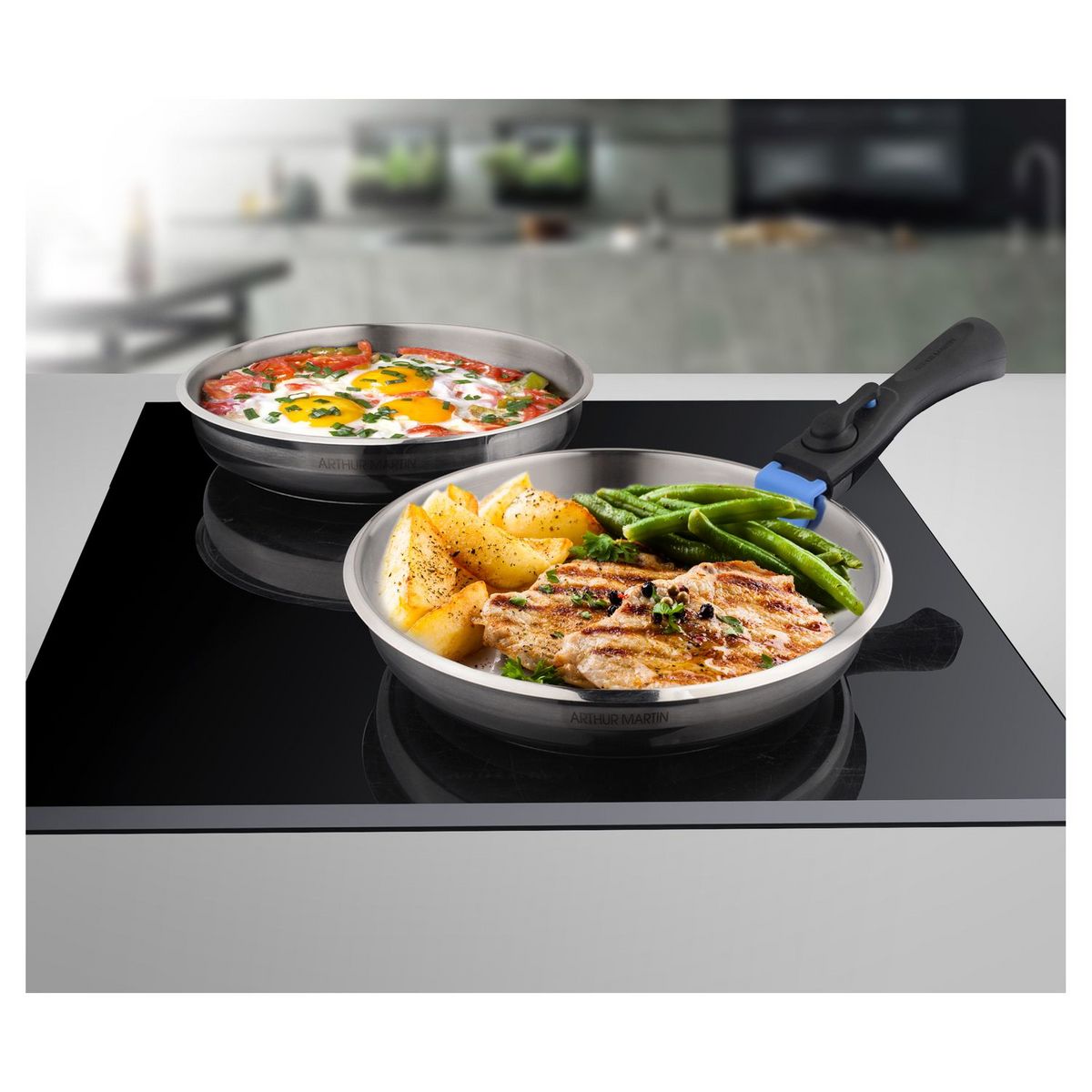 Arthur Martin Batterie de cuisine induction de 3 poêles 20-24-26 cm inox 