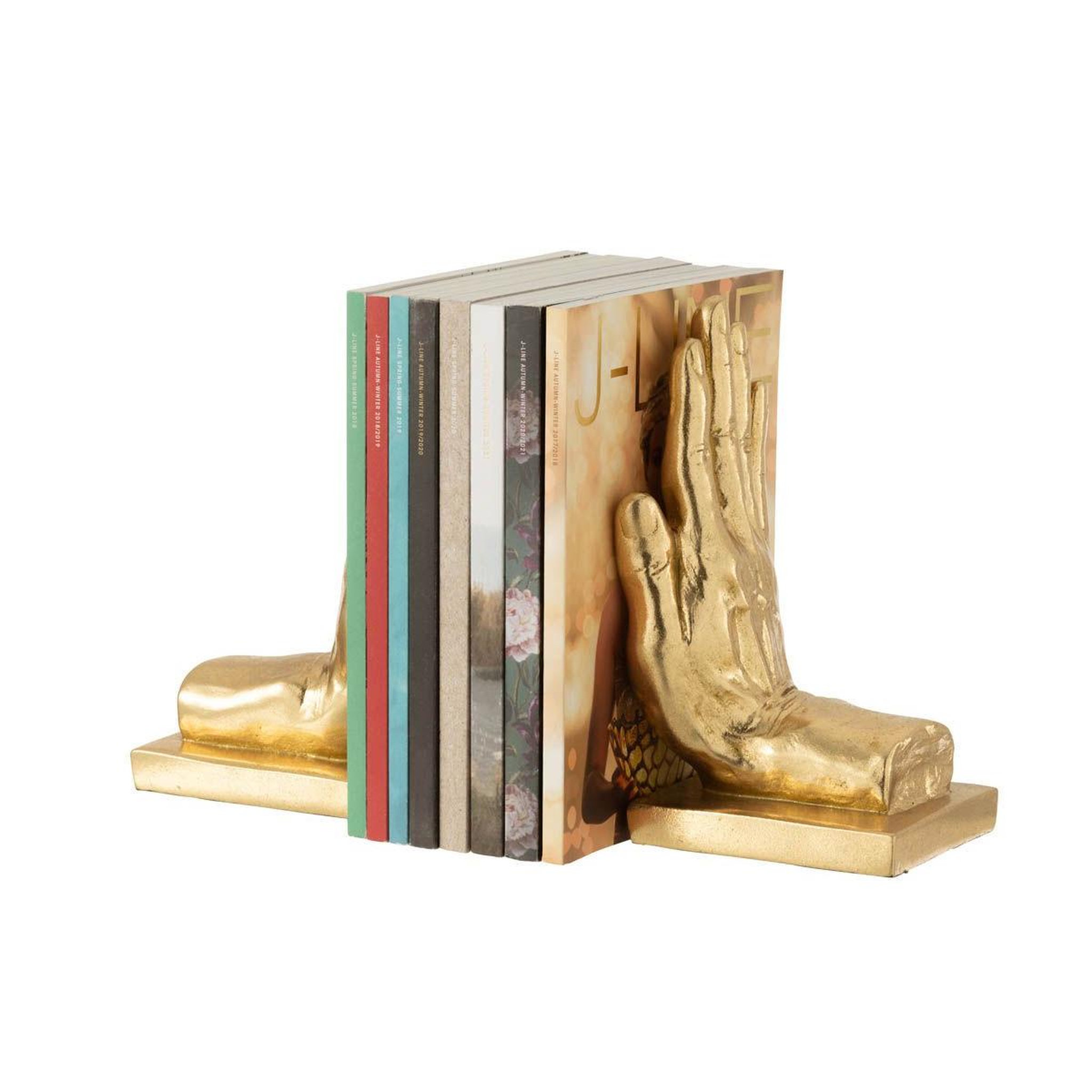Voir la diapositive 2 : J-LINE Lot de 2 serre-livres design  main  22cm or