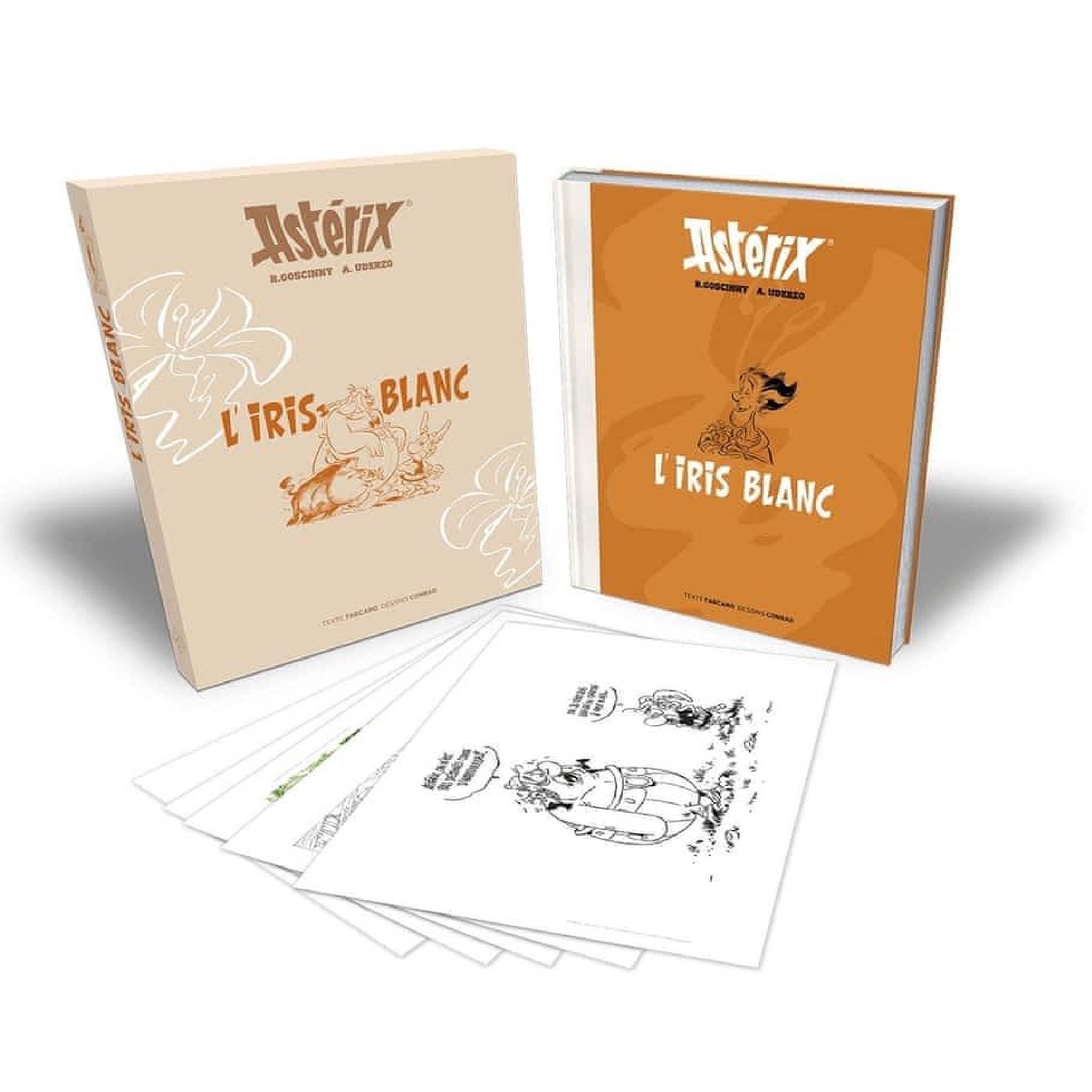 ASTERIX TOME 40 : L'IRIS BLANC. L'ARTBOOK. COFFRET AVEC 5 EX-LIBRIS, EDITION SPECIALE EN NOIR & BLANC, Fabcaro