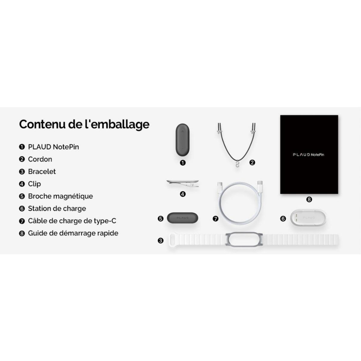 PLAUD DICTAPHONE NotePin Cosmic Gray & accessoires