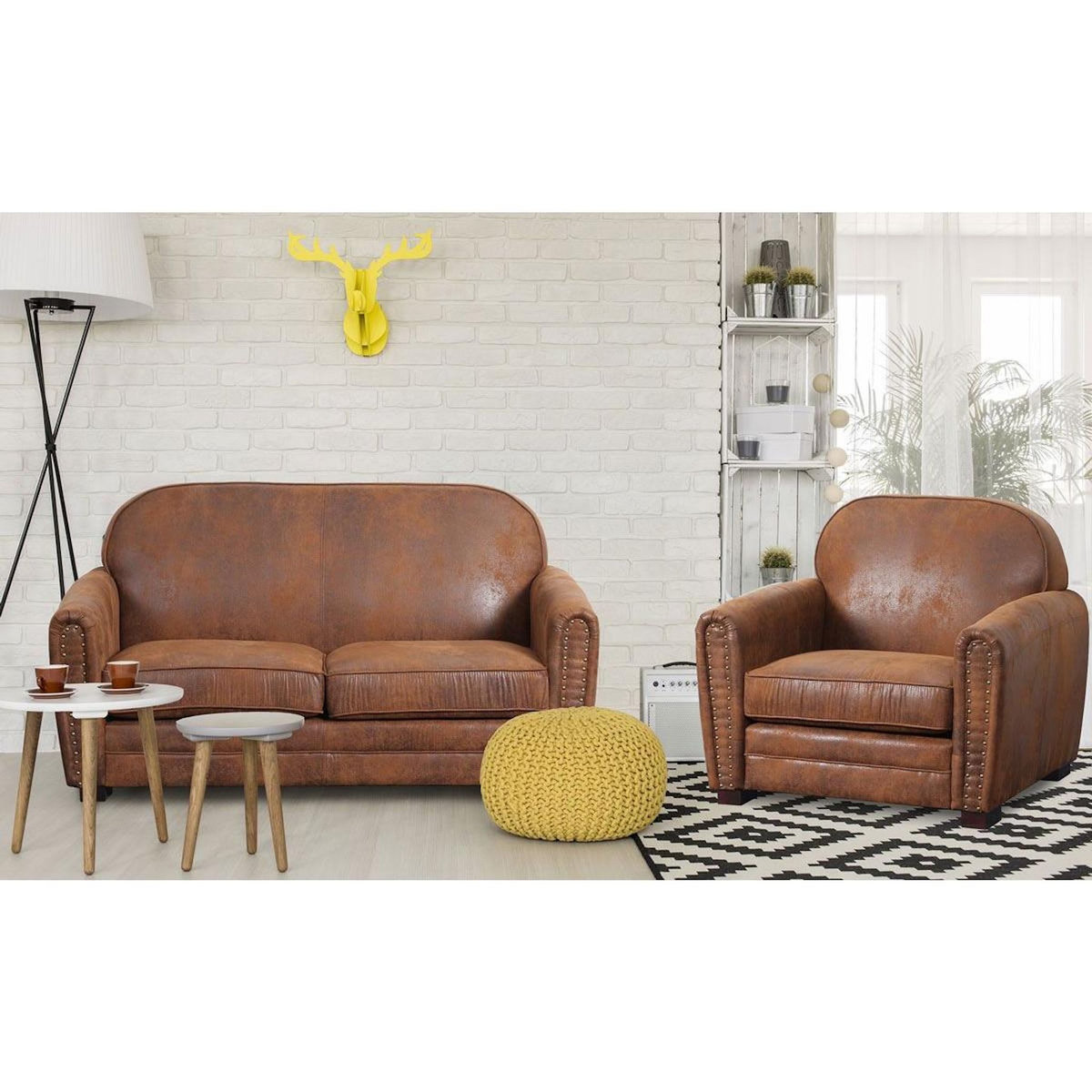 Paris Prix Fauteuil Club Vintage  Balista  90cm Marron