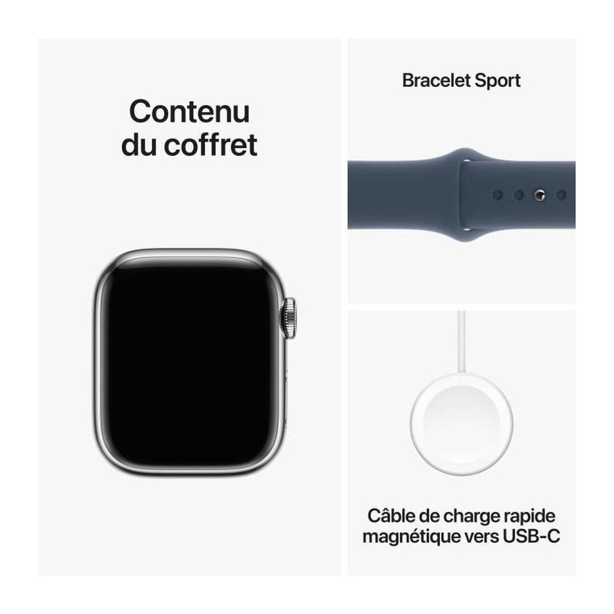 Voir la diapositive 6 : APPLE Montre connectée Serie 9 Cellular 41mm Acier/Argeny Bleu Orage S/M