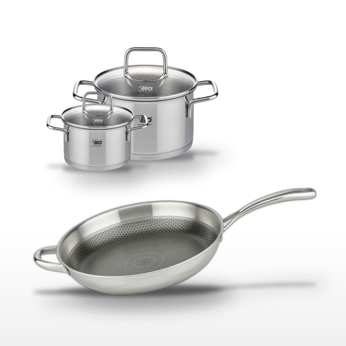 ELO Lot Poêle 32 cm & 2 Faitouts 20/14 cm Elo Relief Evolution