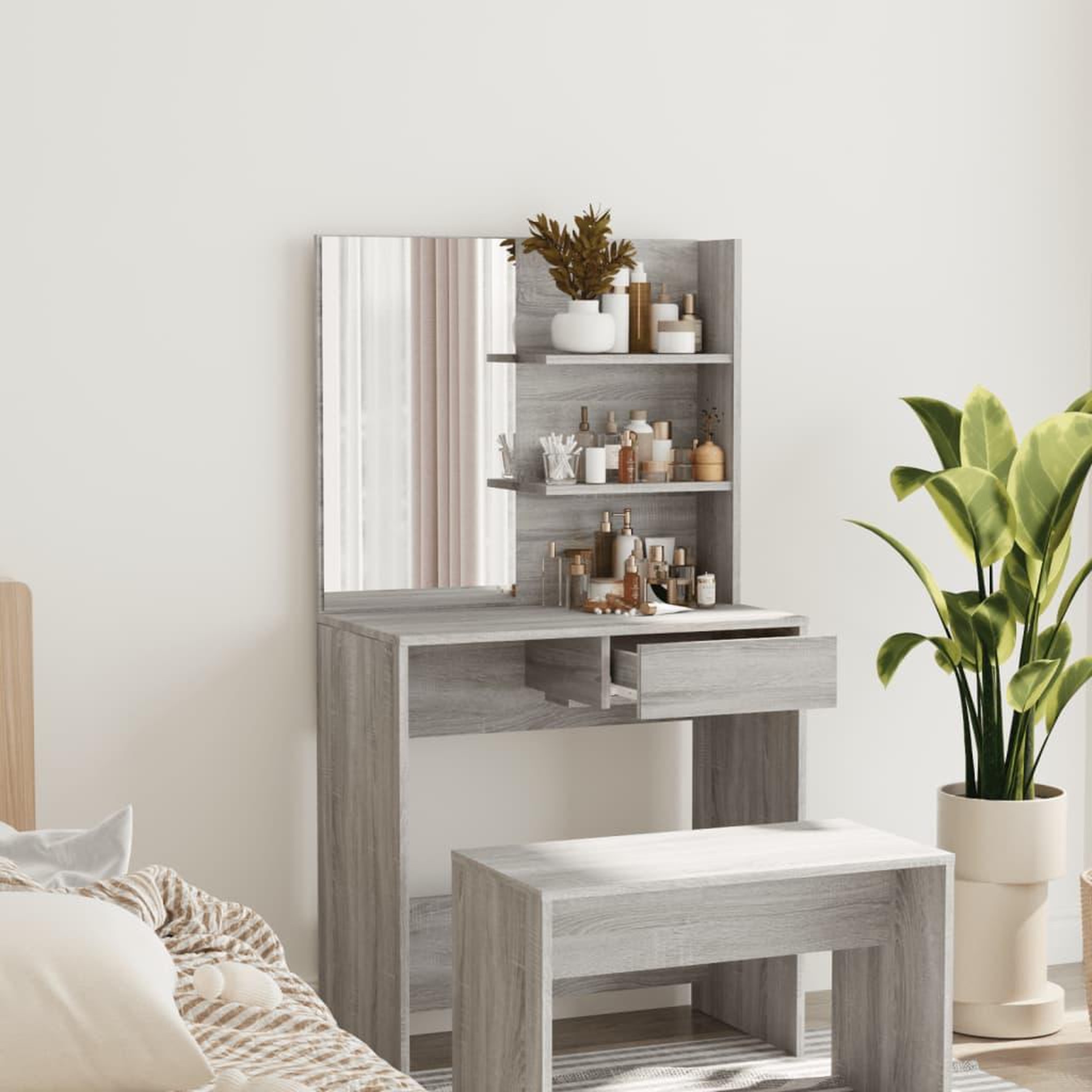 VIDAXL Coiffeuse avec miroir Sonoma gris 74,5x40x141 cm