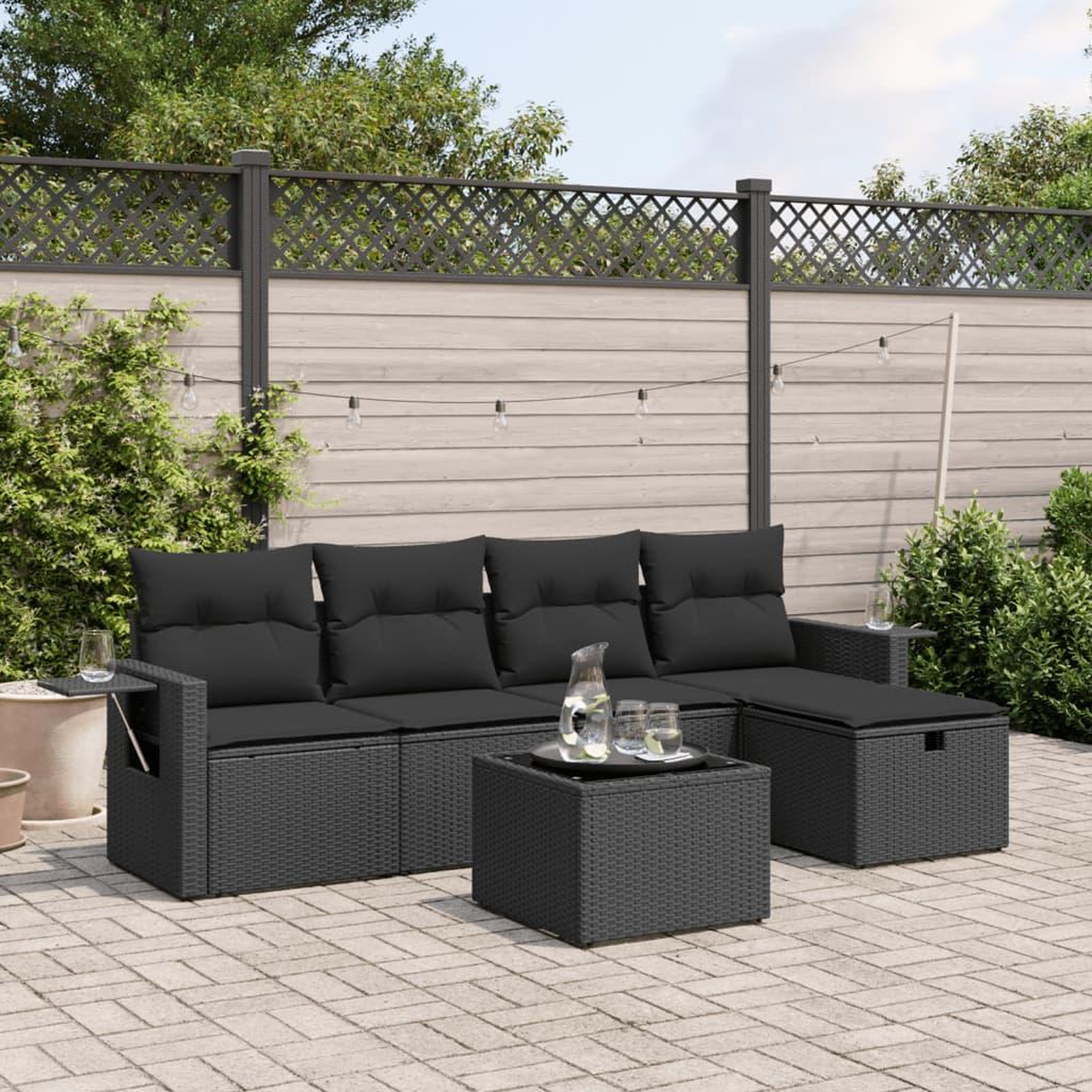 VIDAXL Salon de jardin 6 pcs avec coussins noir resine tressee