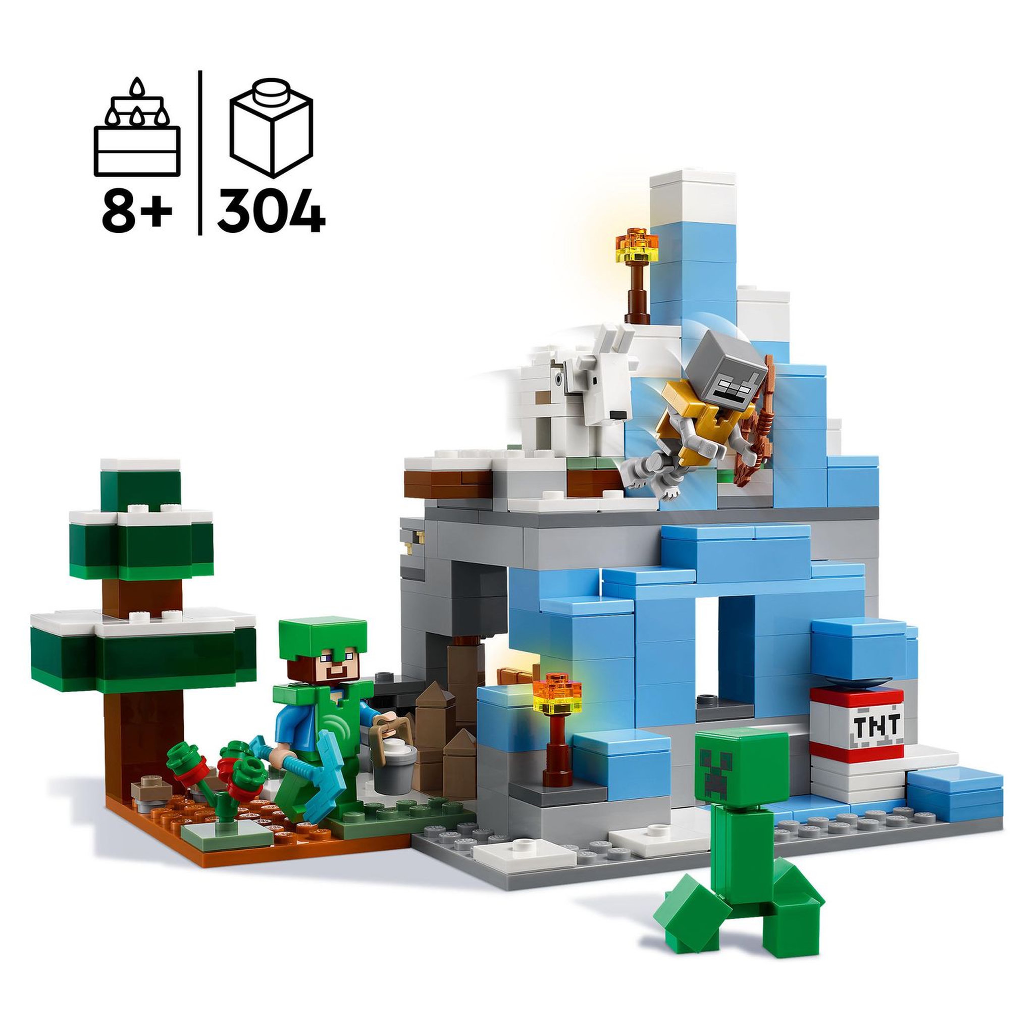 Voir la diapositive 4 : LEGO Minecraft 21243 Les pics gelés, Jouet Garçons et Filles 8 Ans, Cavernes des Montagnes, avec Figurines Steve, Creeper et Chèvre, et TNT, Biome Glacé