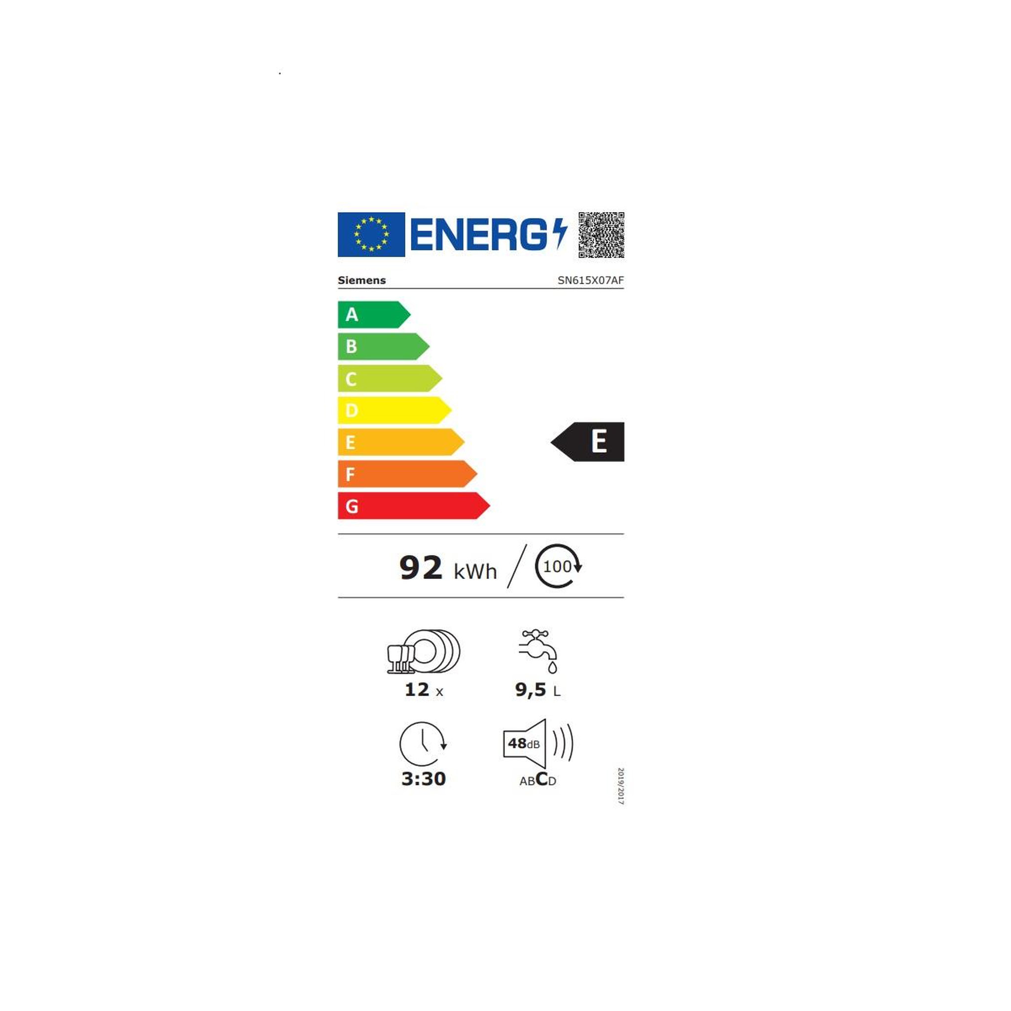 Voir la diapositive 2 : Siemens Lave-vaisselle 60cm 12 couverts 48db tout intégrable - iq100 - sn615x07af - sn615x07af