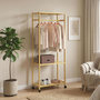 Voir la diapositive 6 : HOMCOM Portant à vêtements mobile bois bambou penderie 2 étagères