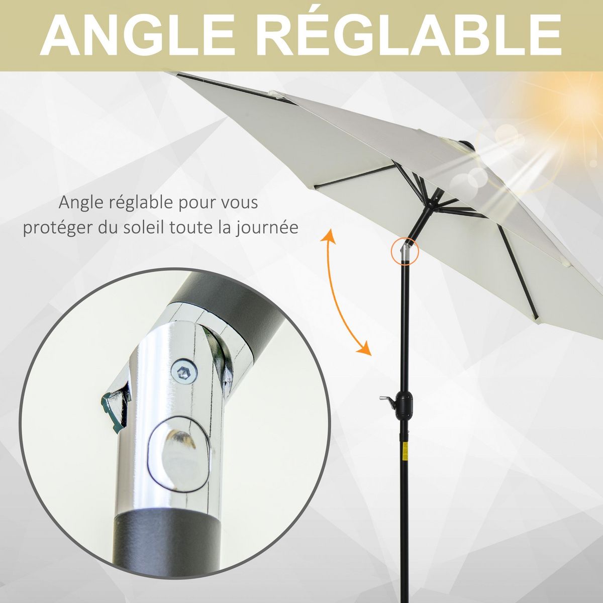 OUTSUNNY Parasol inclinable de jardin balcon terrasse manivelle toile polyester imperméabilisée haute densité 180 g/m² Ø2,7 x 2,35H m alu crème