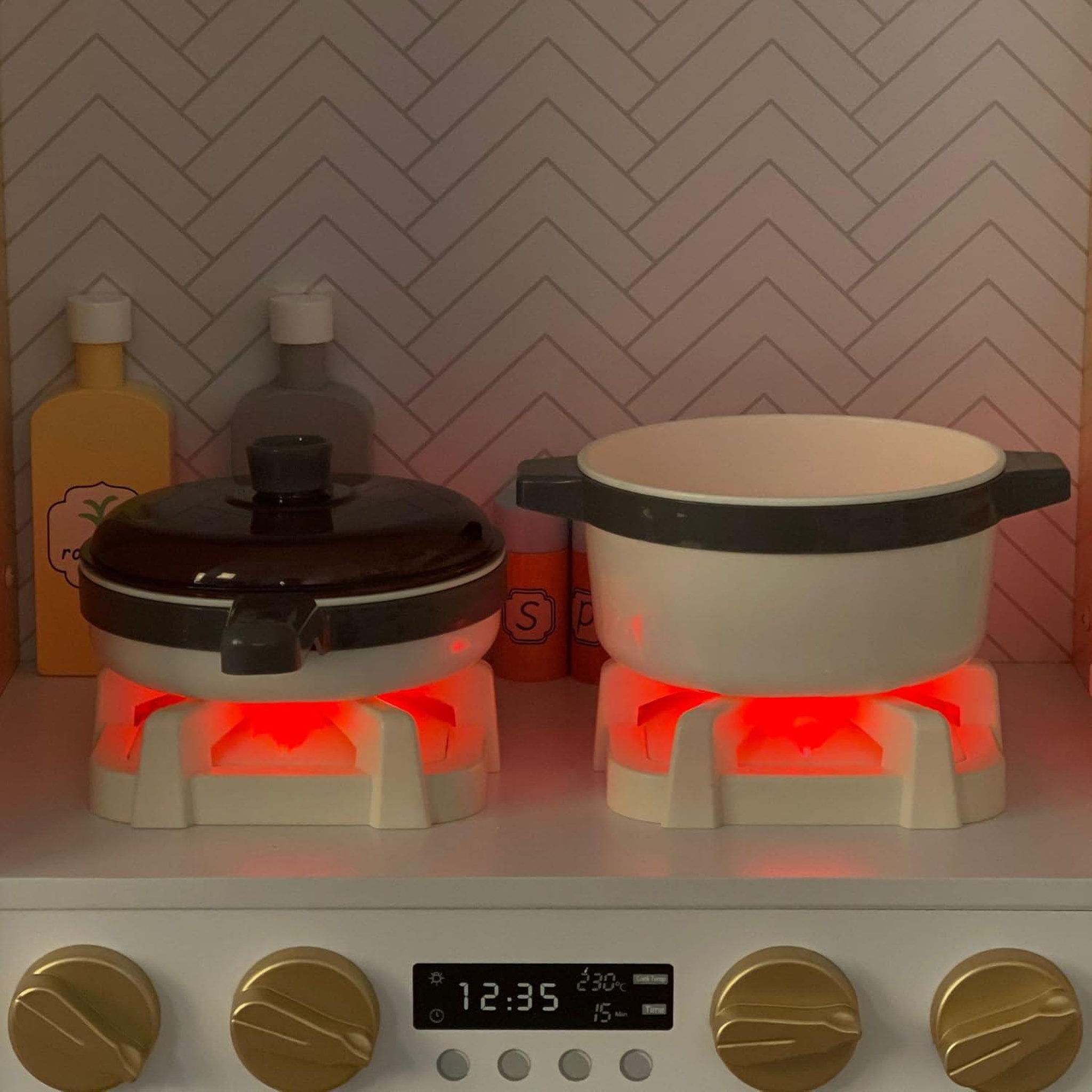 Voir la diapositive 2 : MAMABRUM Grande Cuisine Enfant en Bois XXXL Interactive avec LED, Cafetière et 50 Accessoires, dès 3 Ans