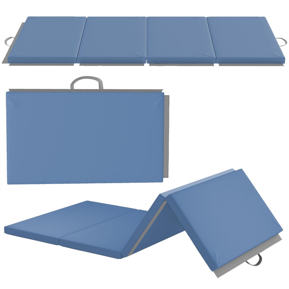 HOMCOM Tapis de gym yoga fitness pliable - poignée - revêtement synthétique - bleu
