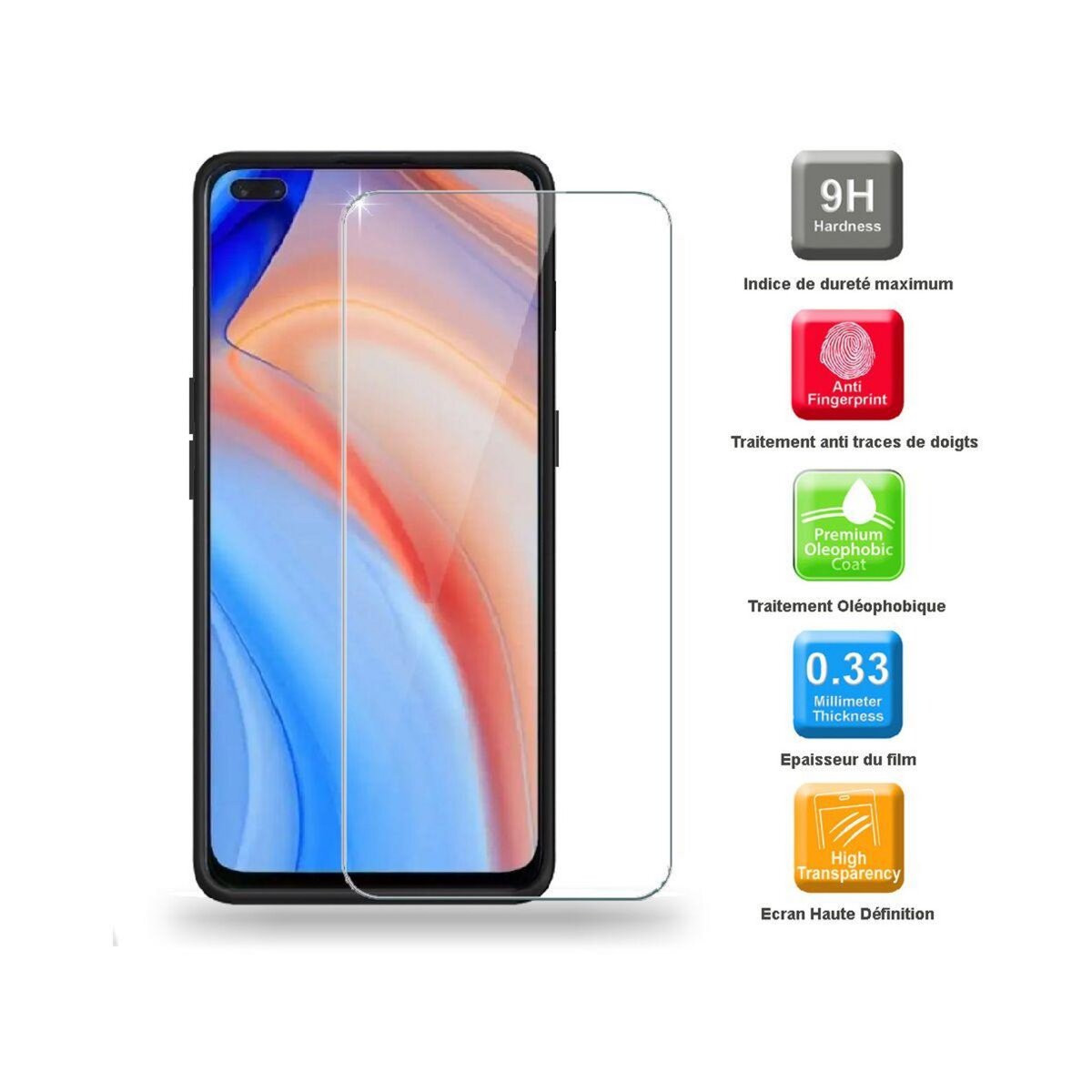 IBROZ Coque Oppo Reno 4 Coque noir + Verre trempé