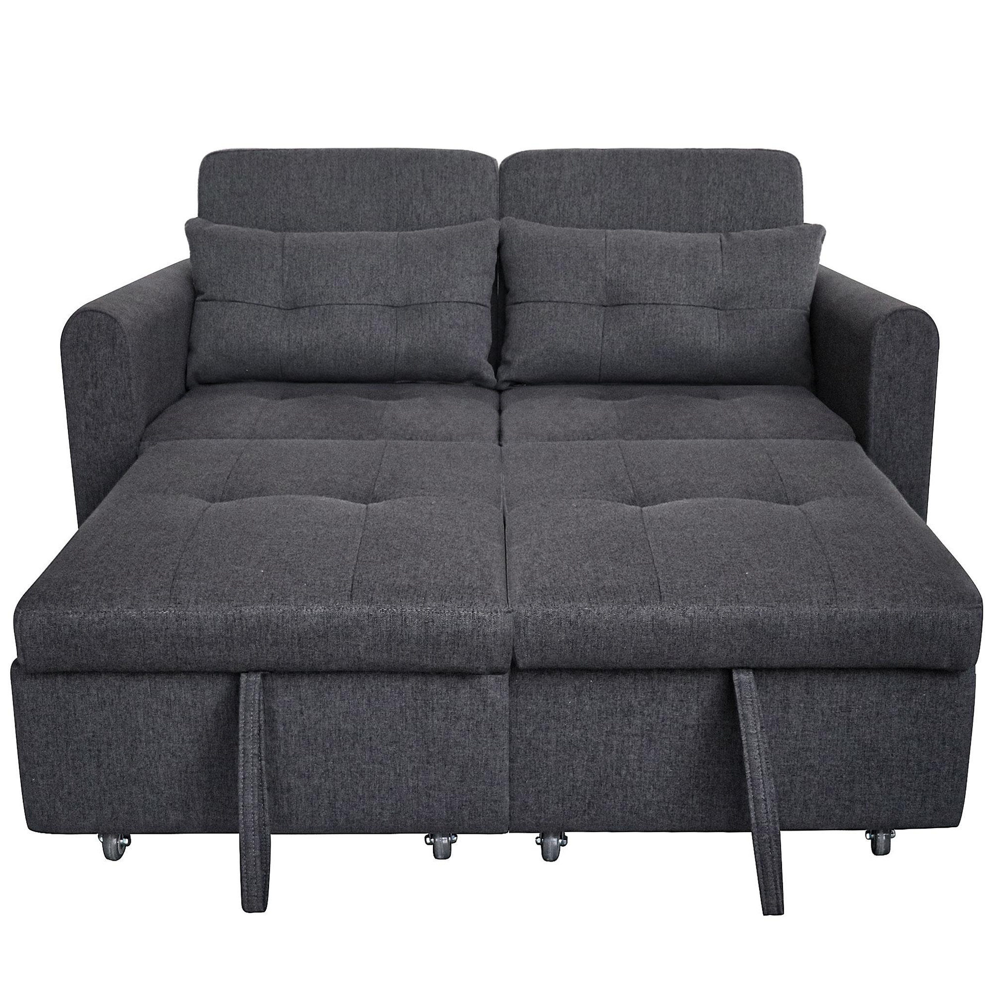 MERAX Canapé droit convertible 2 places coton et lin. Coloris disponibles : Gris, Beige