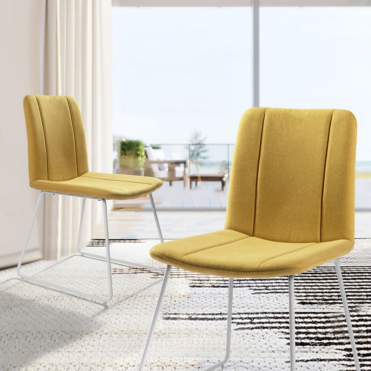  Lot de 2 chaises de salle à manger jaunes, style scandinave, revêtement en tissu, 45,5 x 54,5 x 82,5 cm