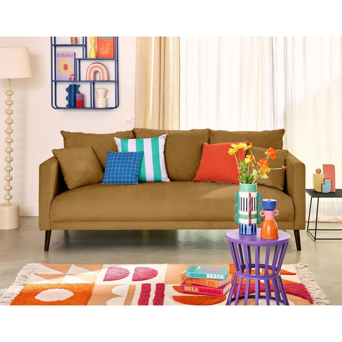 LISA DESIGN Ostrava - canapé droit 3 places en velours pieds en bois