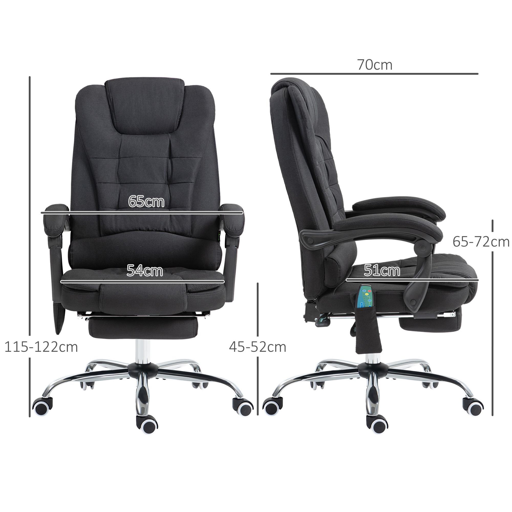 Voir la diapositive 3 : VINSETTO Fauteuil de bureau direction massant chauffant hauteur réglable dossier inclinable tissu noir