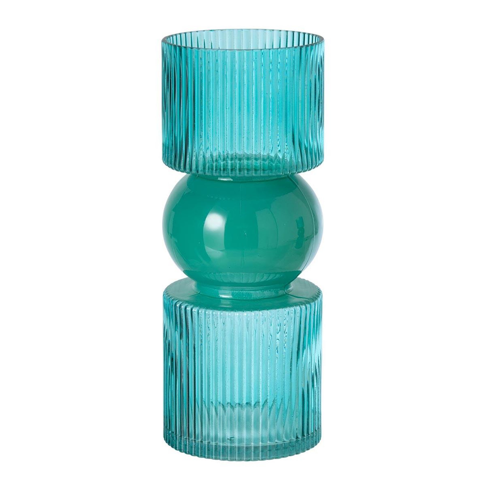 J-LINE Vase Cannelé en Verre  Alvar  30cm Turquoise