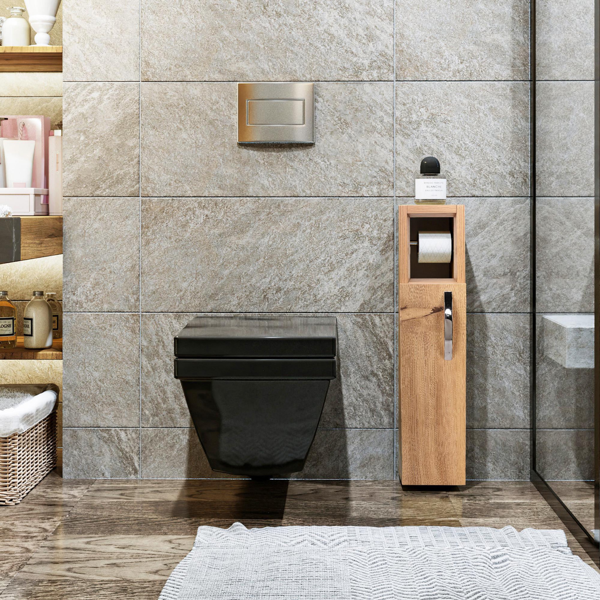 Voir la diapositive 2 : Habitat et Jardin Meuble support pour papier toilette en bois  star  - 15 x 12 x 65 cm - marron
