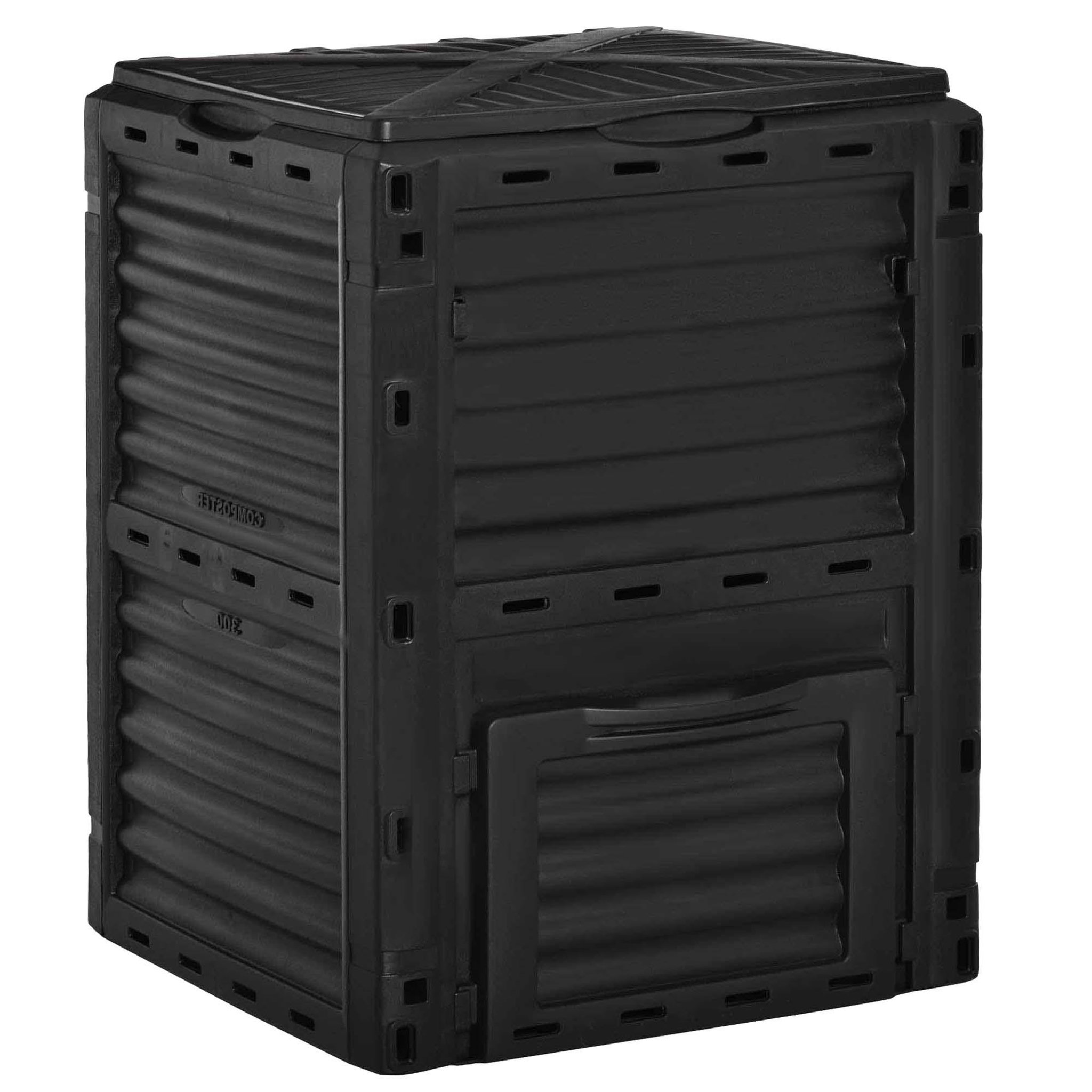 OUTSUNNY Composteur de jardin 300L - grande porte et couvercle - aération optimale - polypropylène noir