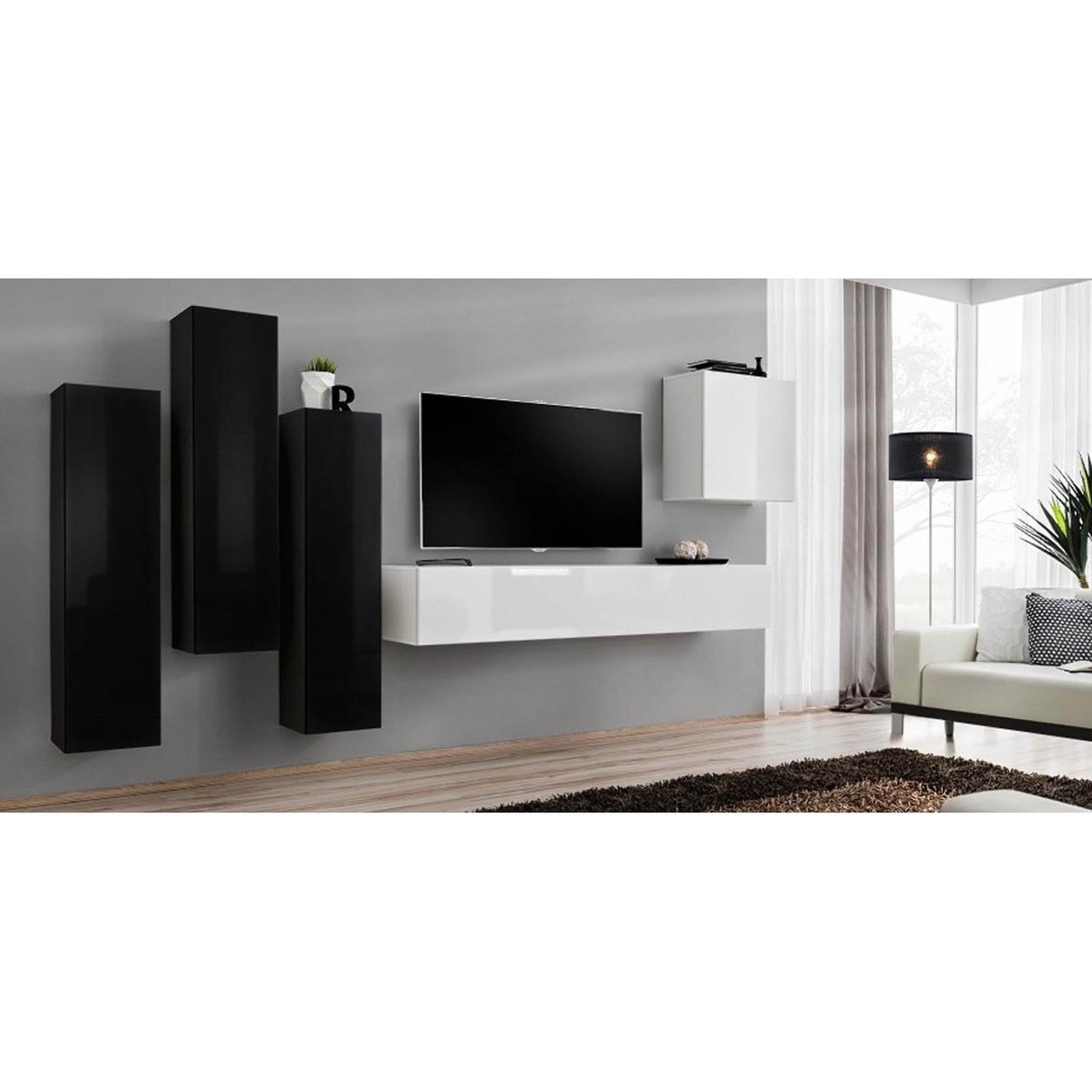 Voir la diapositive 4 : Paris Prix Meuble tv mural design  switch iii  330cm noir & blanc
