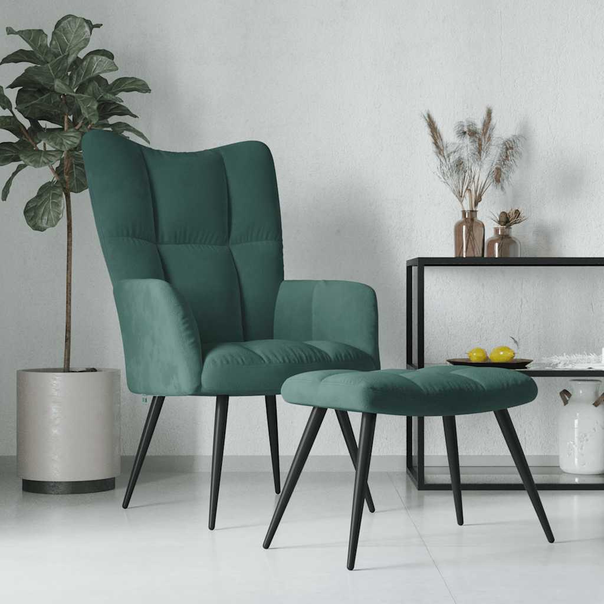 VIDAXL Chaise de relaxation avec tabouret Vert fonce Velours