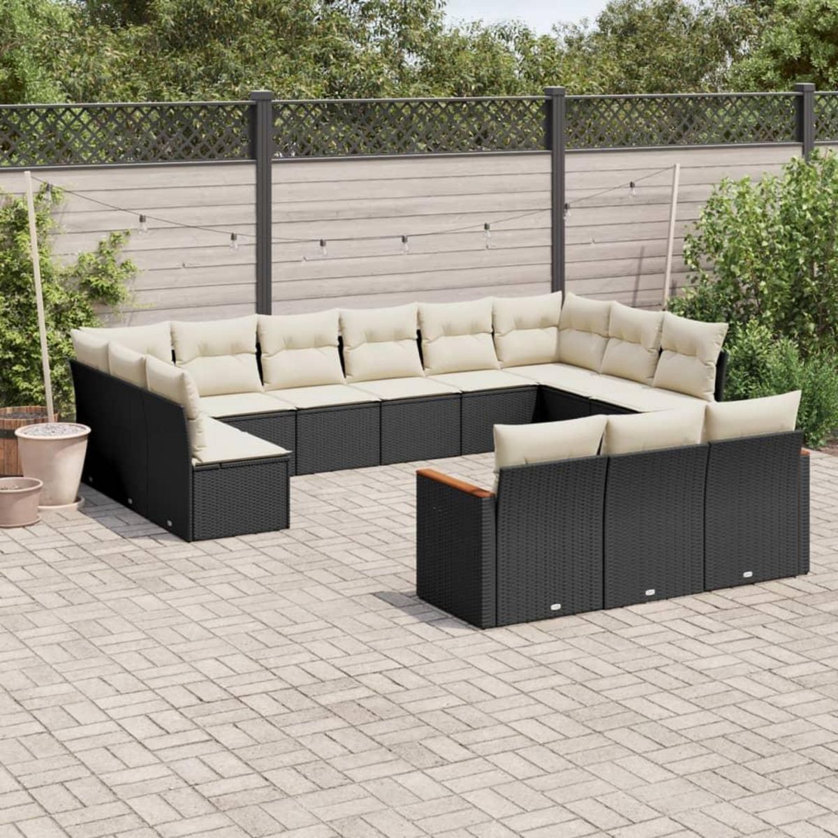 VIDAXL Salon de jardin avec coussins 13 pcs noir resine tressee