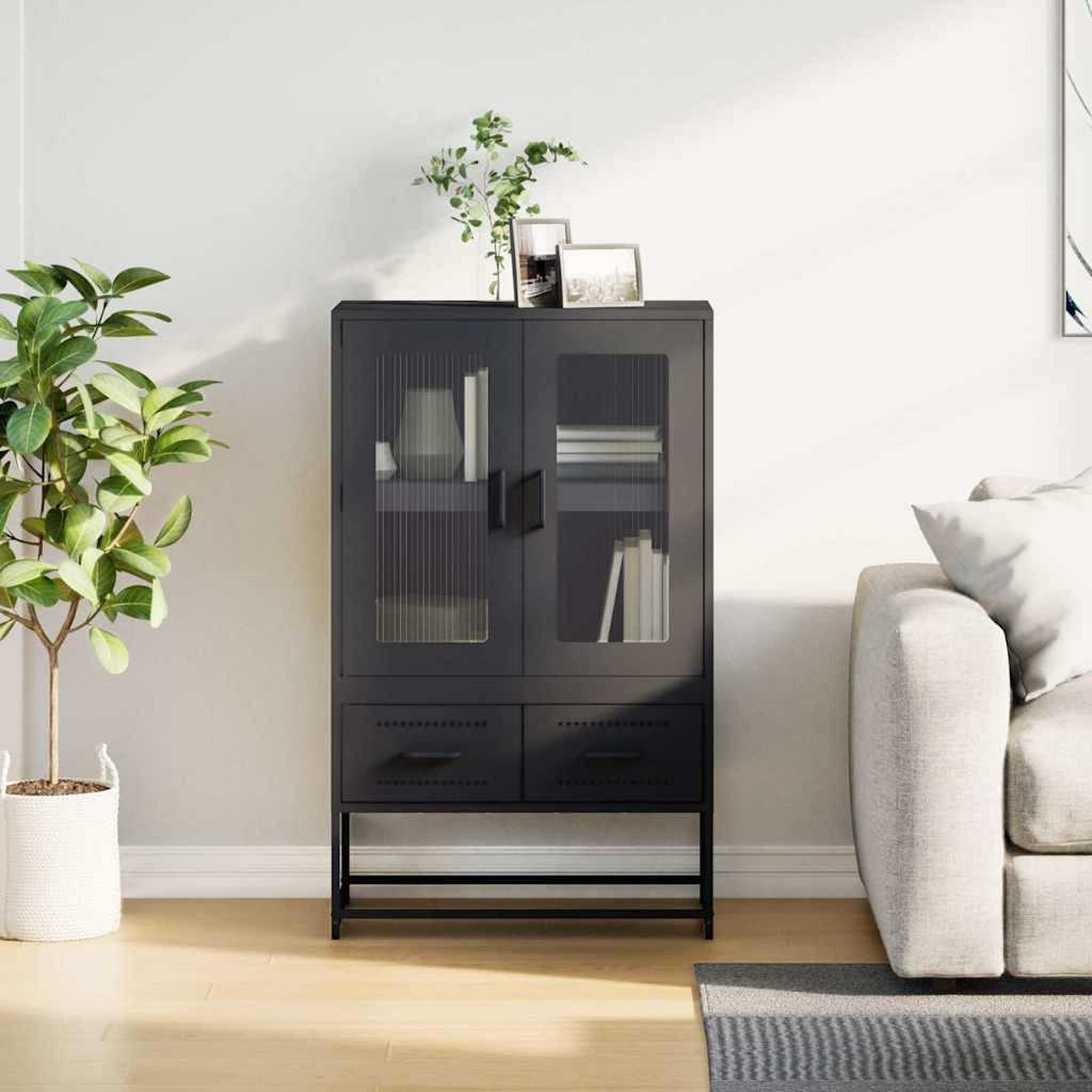 Voir la diapositive 4 : VIDAXL Buffet haut noir 68x39x111,5 cm acier