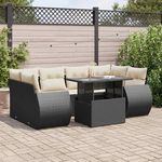 VIDAXL Salon de jardin 7 pcs avec coussins noir resine tressee