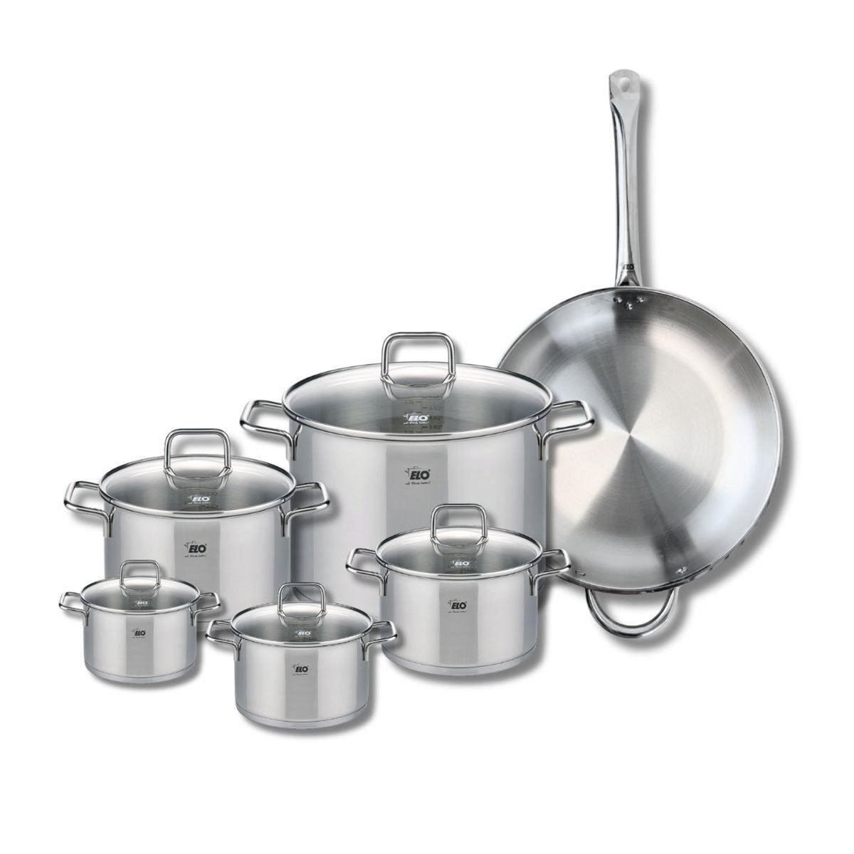 ELO Set de 1 Poêle de cuisson 32 cm et 5 faitouts 12, 14, 16, 20 et 26 cm Elo Profi Citrin