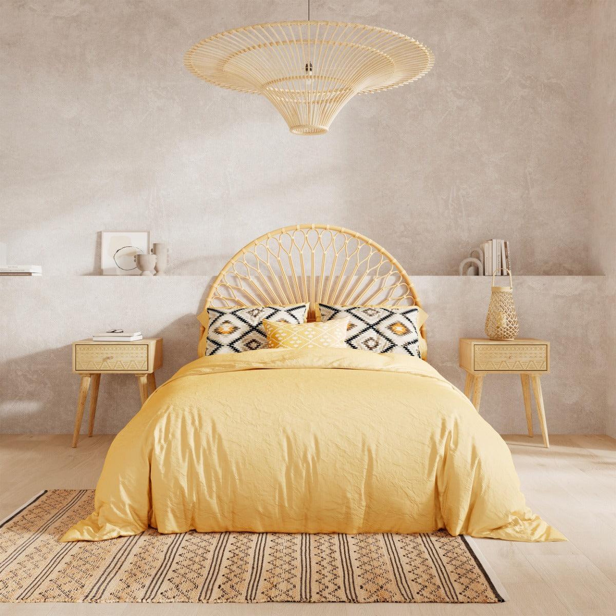 Voir la diapositive 5 : MAISON PAVANE Tête de lit en rotin naturel 140 cm-alan