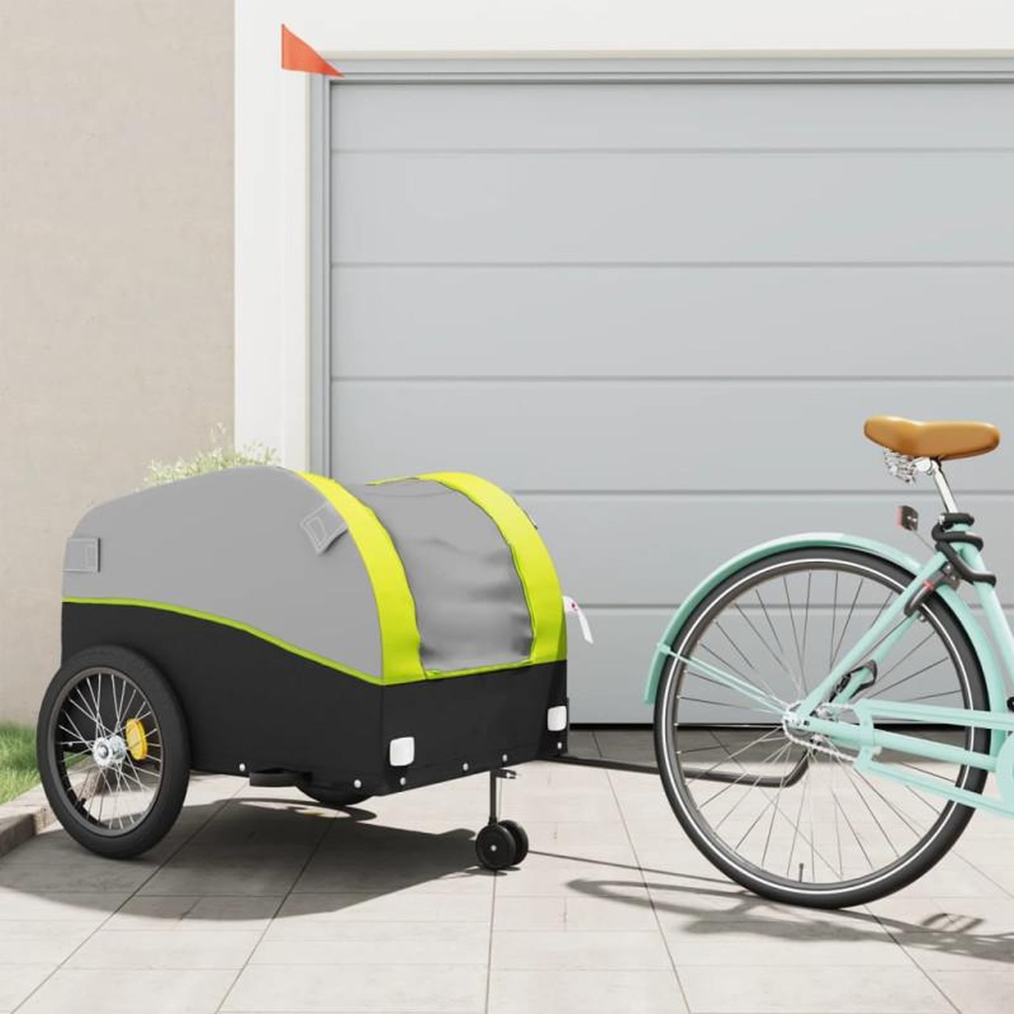 Voir la diapositive 1 : VIDAXL Remorque de vélo noir et vert 45 kg fer
