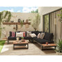 Voir la diapositive 1 : BEST MOBILIER Salome - salon bas de jardin 5 places + table - modulable - bois, métal et coussins noirs