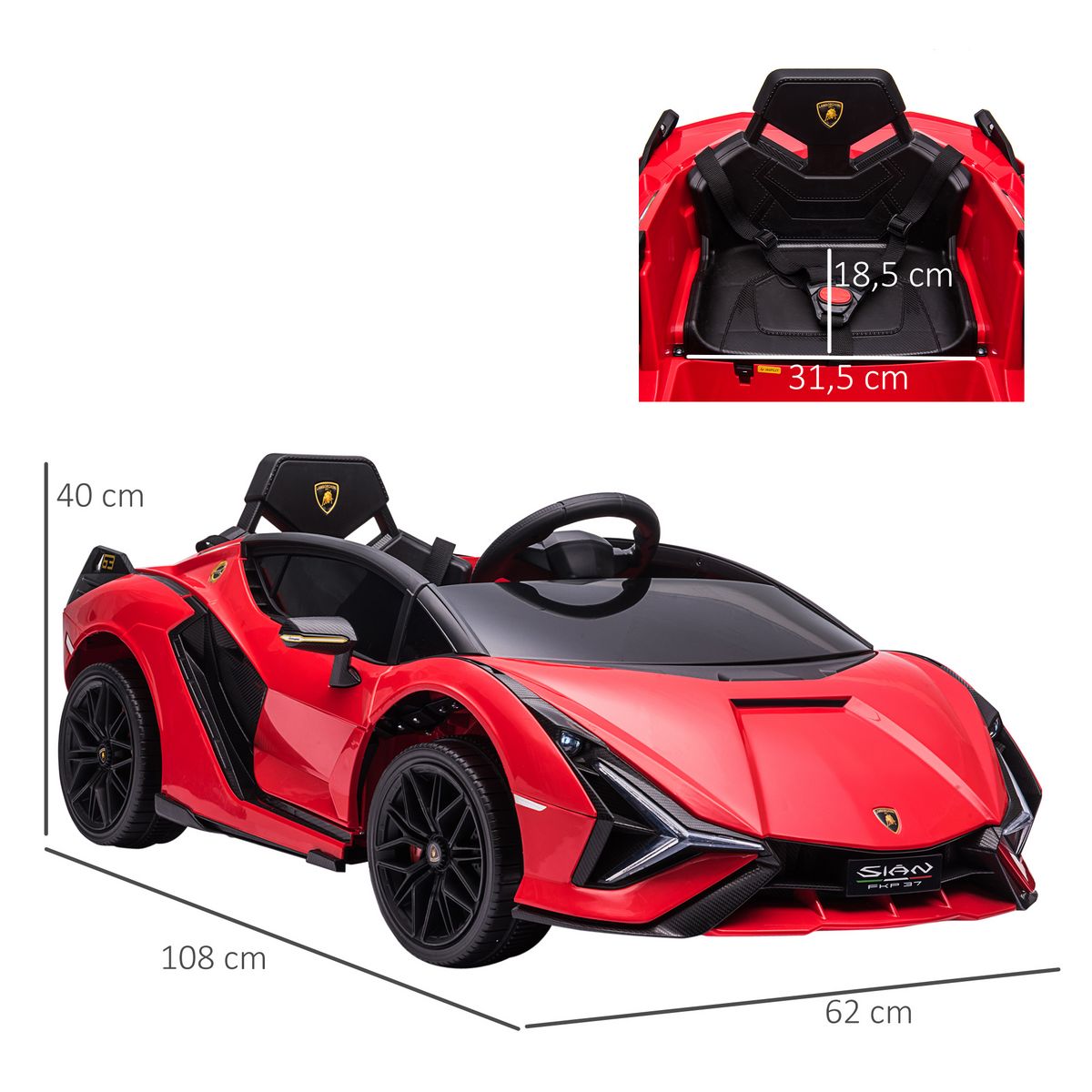 HOMCOM Voiture électrique enfants de sport supercar 12 V - V. max. 8 Km/h effets sonores + lumineux rouge