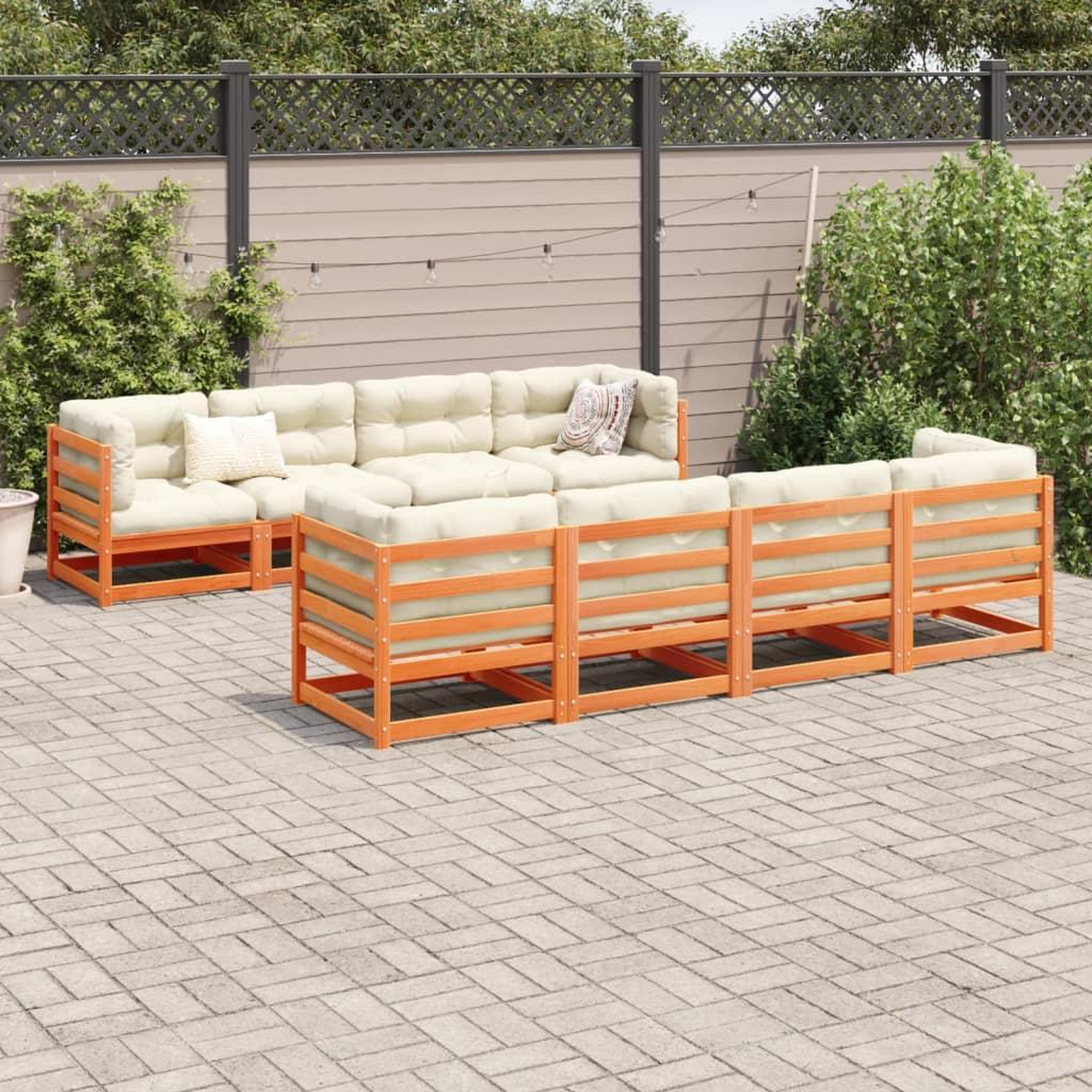 Voir la diapositive 3 : VIDAXL Salon de jardin 9 pcs avec coussins marron cire bois pin massif